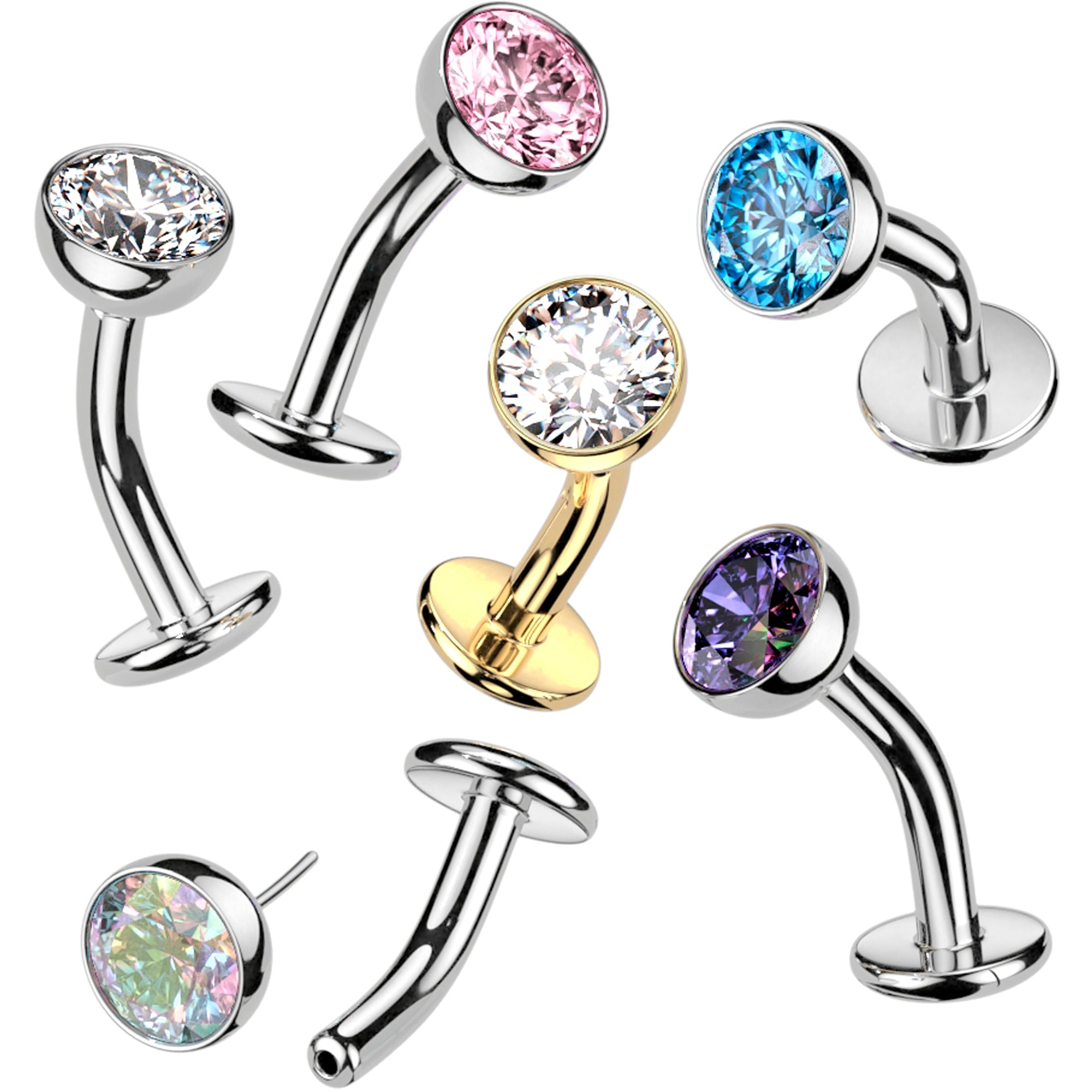 Round Aurora Cubic Zirconia Gem Titanium Threadless Floating Belly Ring