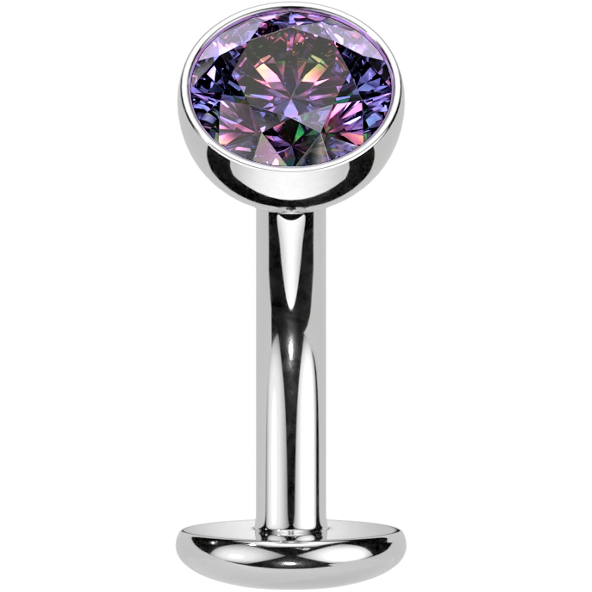 CZ Bezel Gem Titanium Threadless Floating Belly Ring