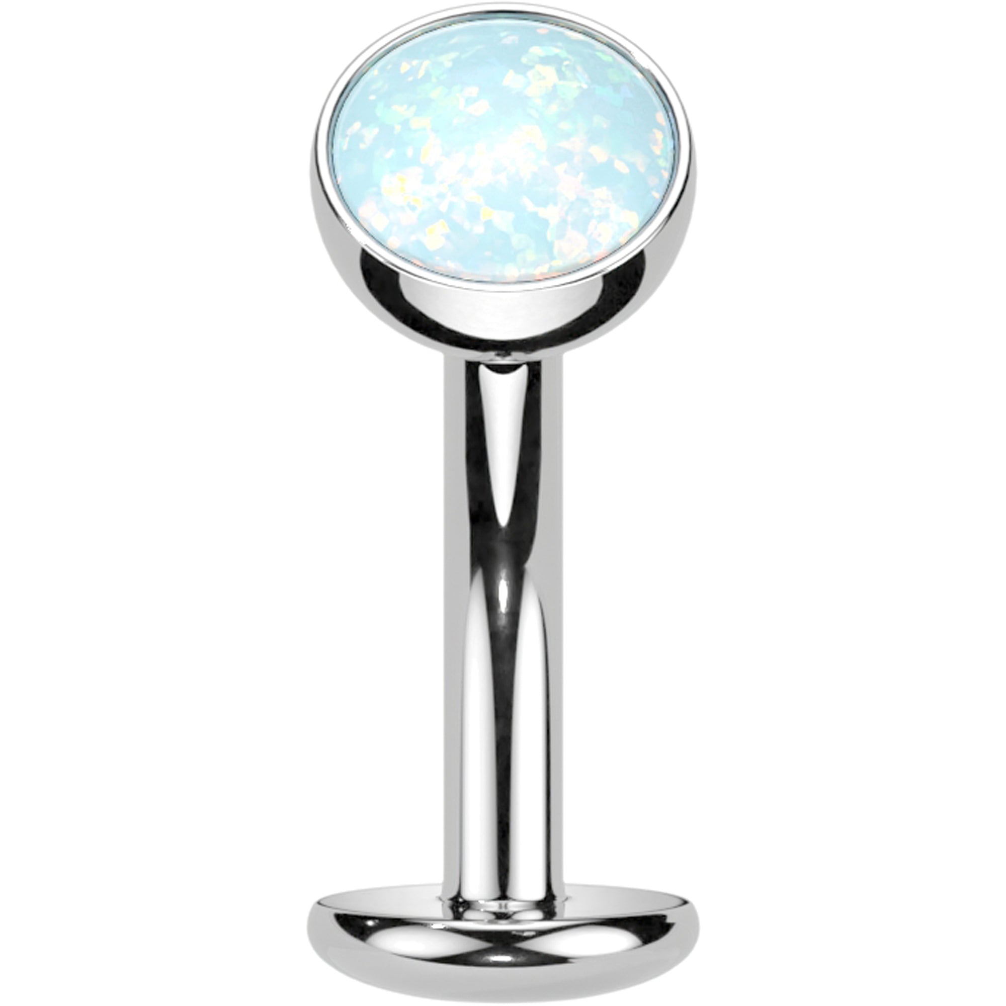 titanium threadless floating belly ring with synthetic opal