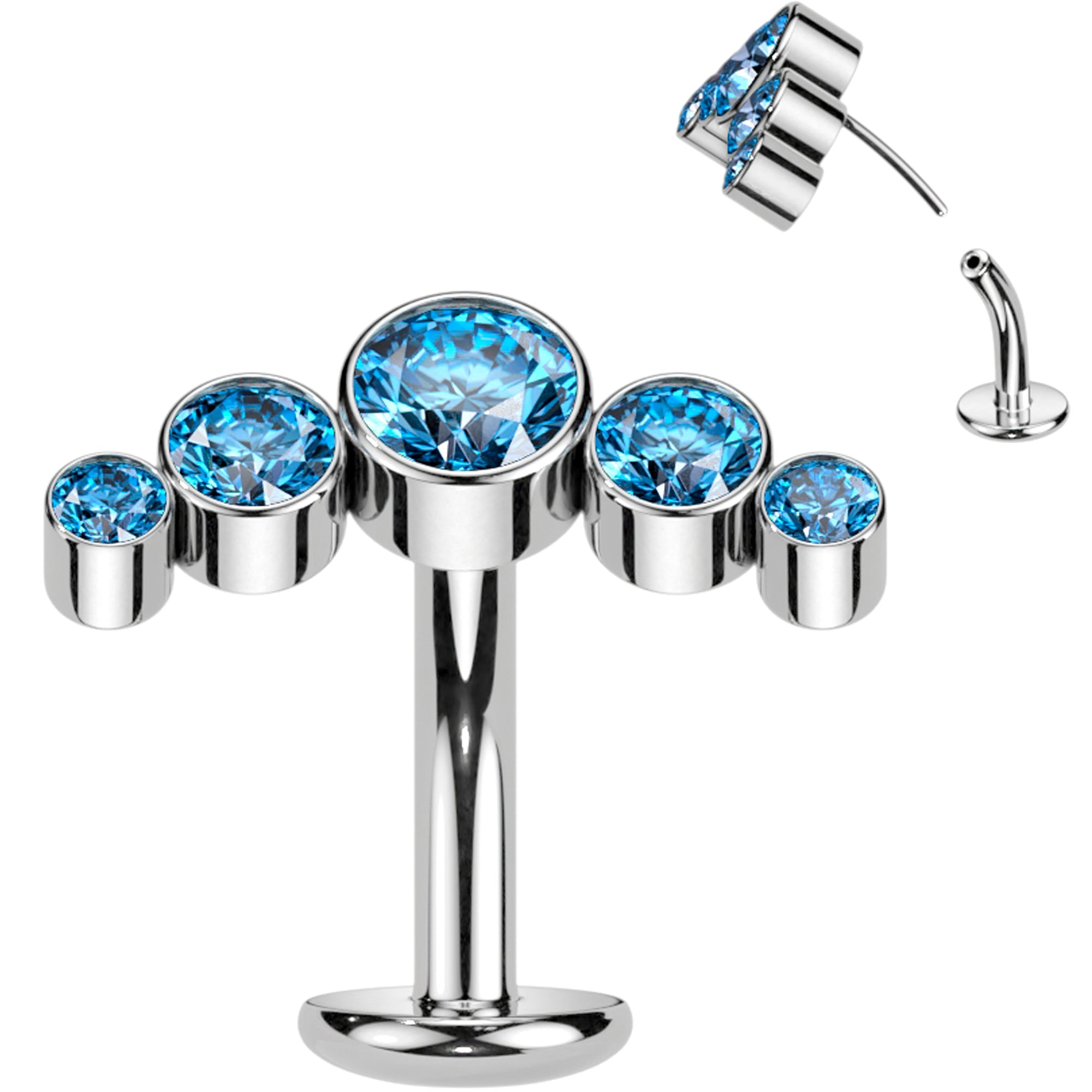 Cubic Zirconia Gem Titanium Curve Threadless Floating Belly Ring