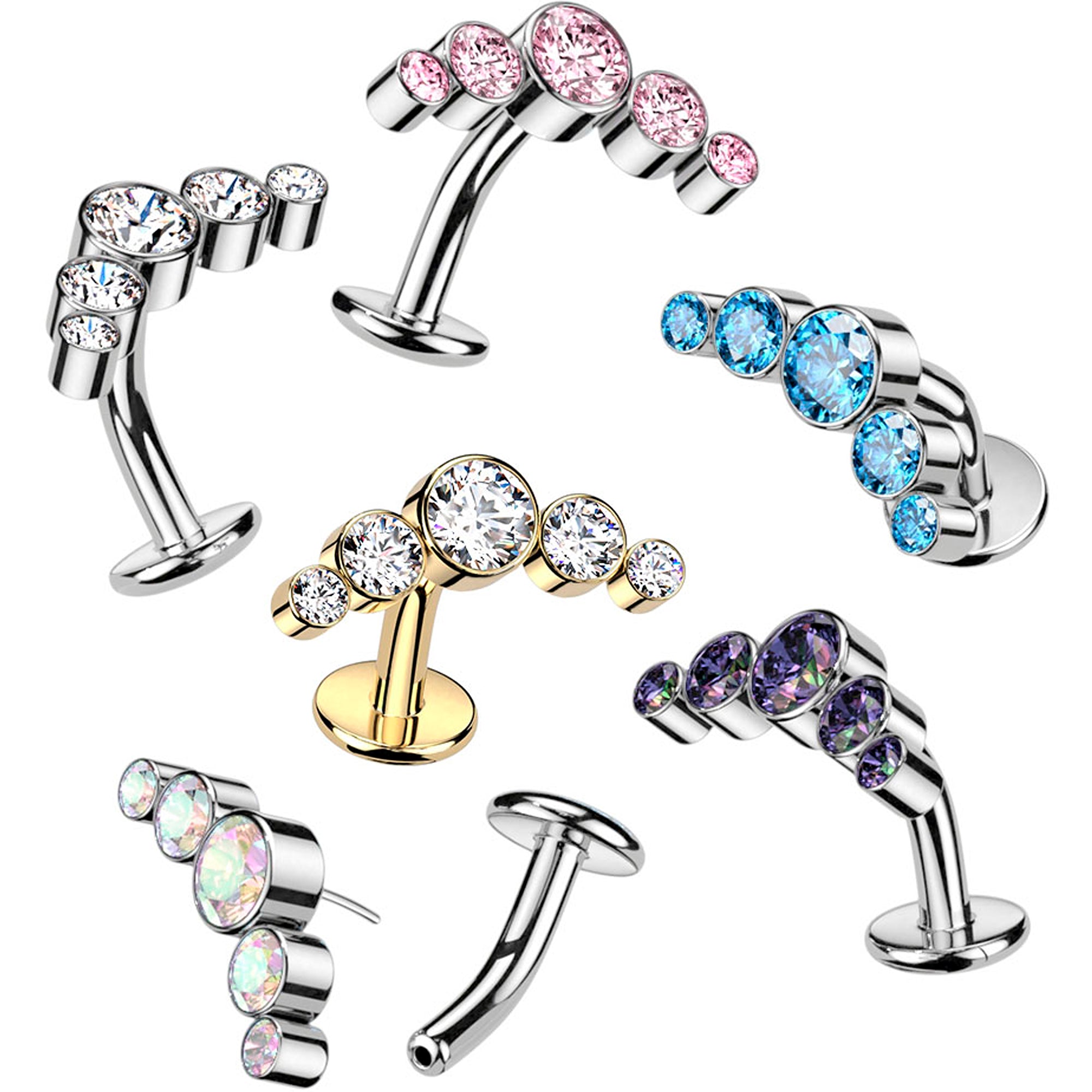 Aurora Cubic Zirconia Gem Titanium Curve Threadless Floating Belly Ring