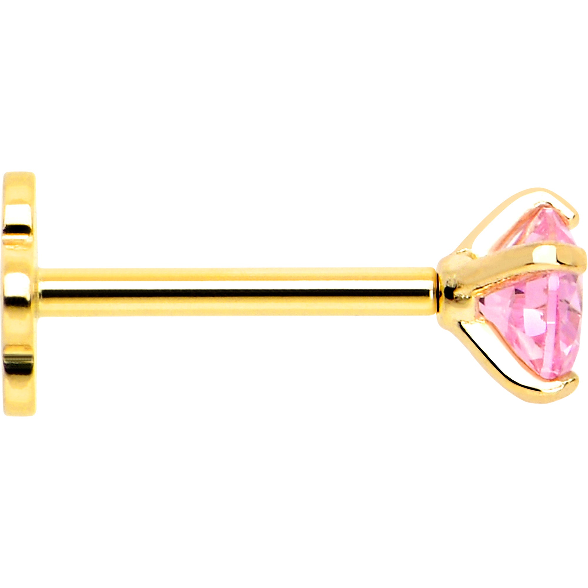 14k Yellow Gold Flat Back Earring 20 gauge 4mm Pink CZ Floral Reversible