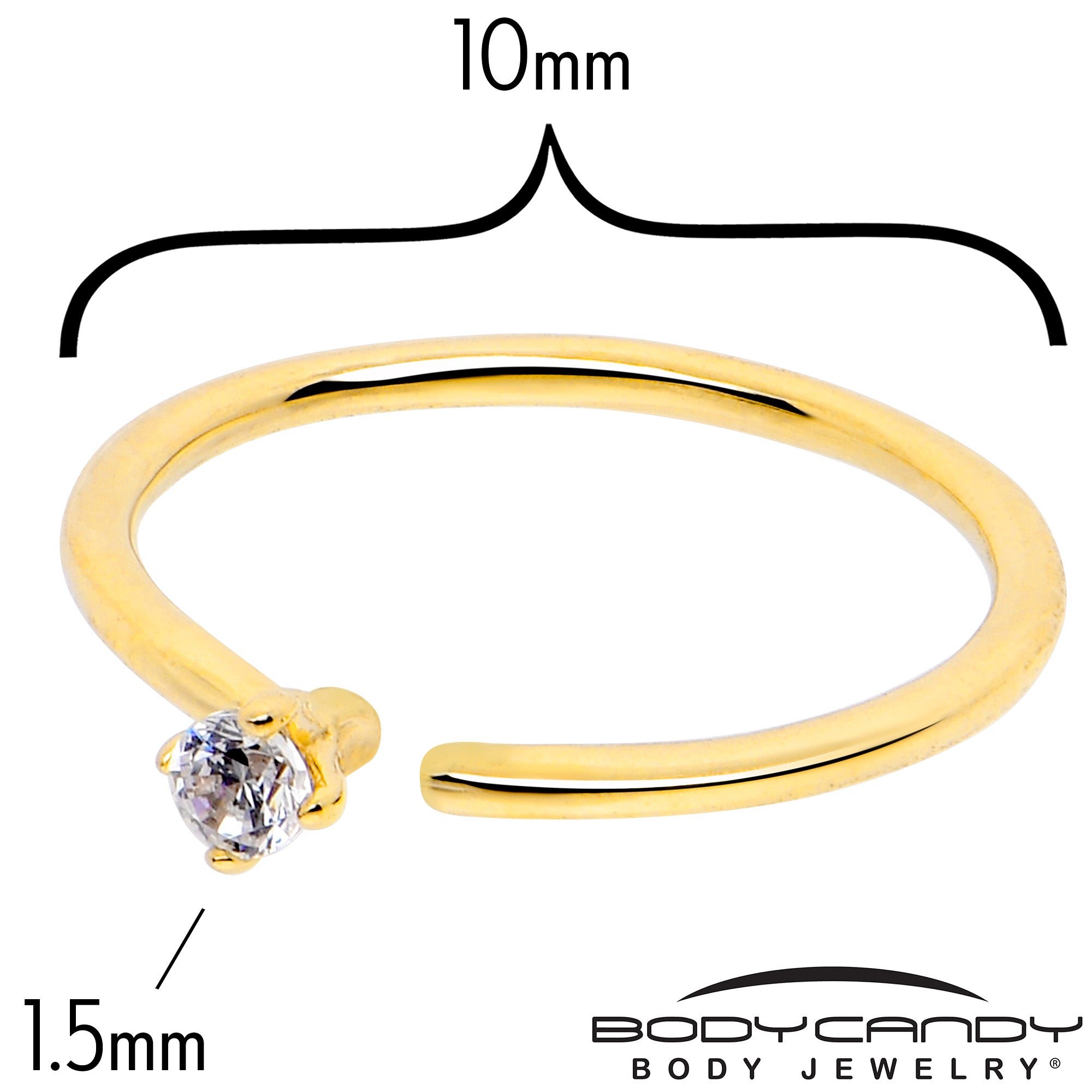 14k Solid Yellow Gold Bendable Nose Hoop 22 Gauge 5/16 with CZ