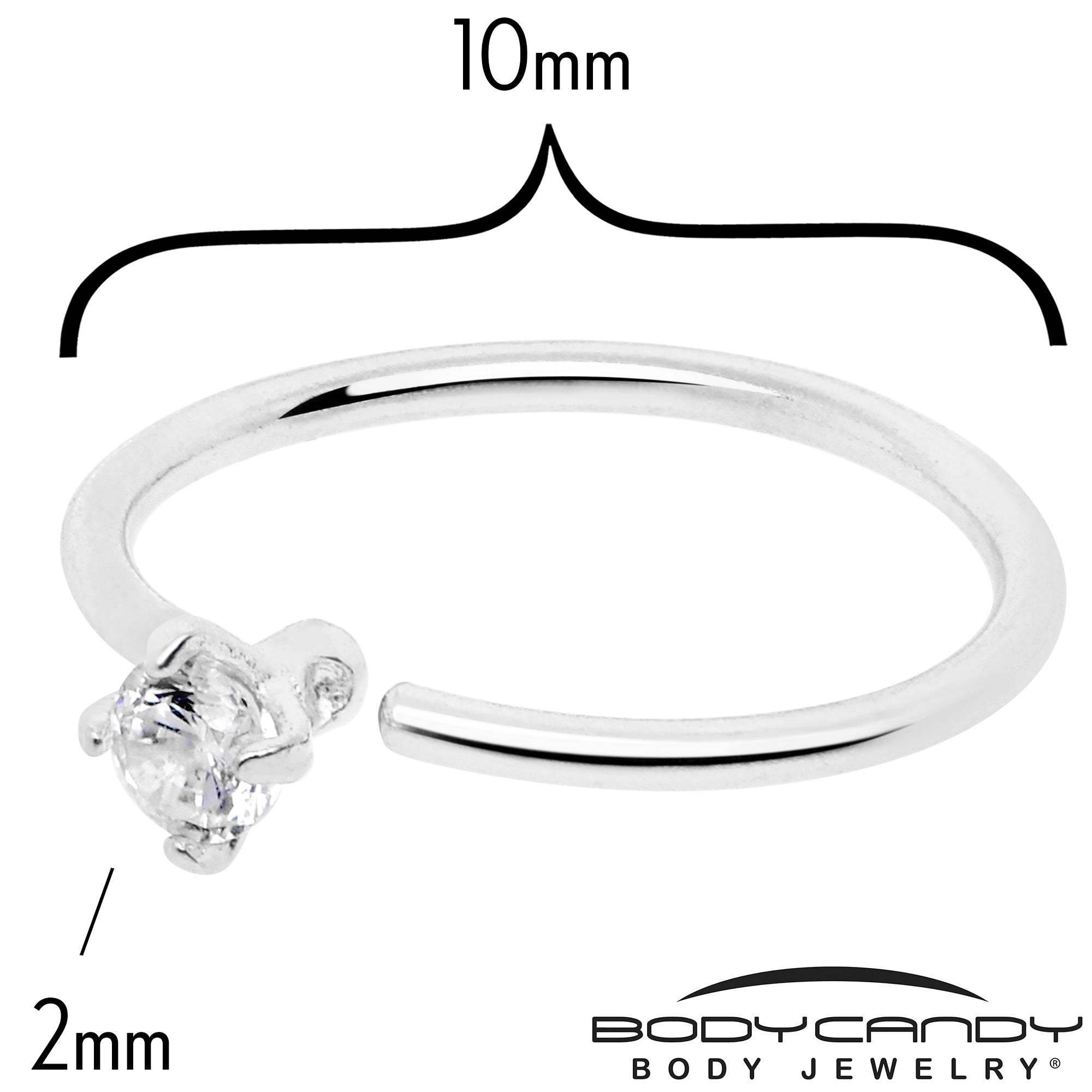 14k Solid White Gold Bendable Nose Hoop 22 Gauge 5/16 with 2mm CZ