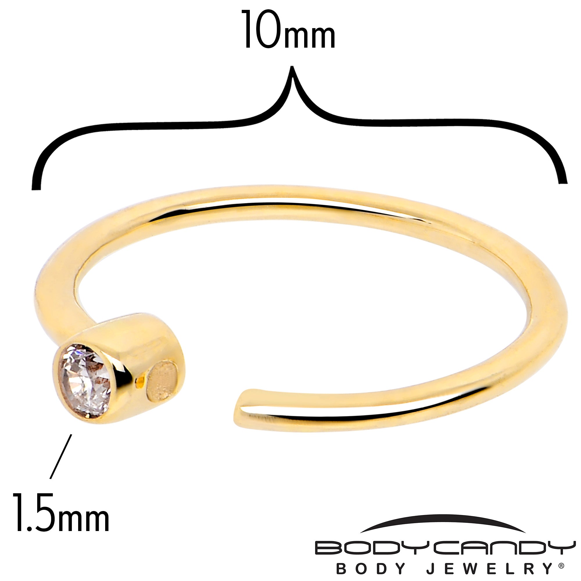 14k Solid Yellow Gold Bendable Nose Hoop 22 Gauge 5/16 with Bezel CZ