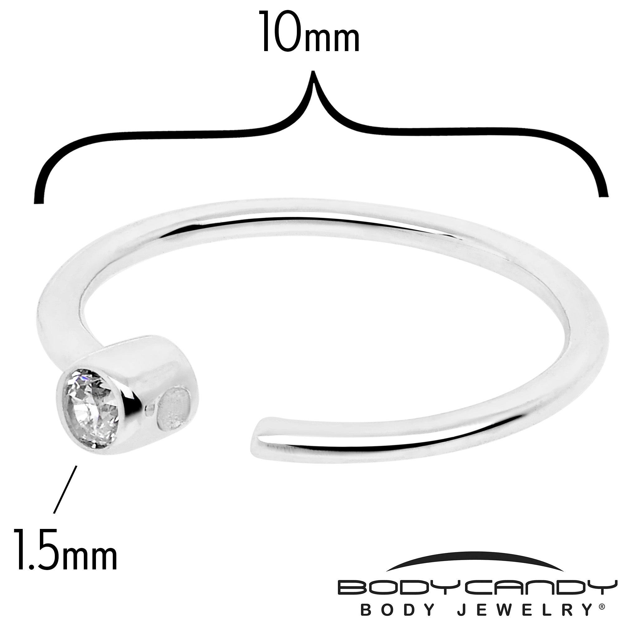 14k Solid White Gold Bendable Nose Hoop 22 Gauge 5/16 with Bezel CZ