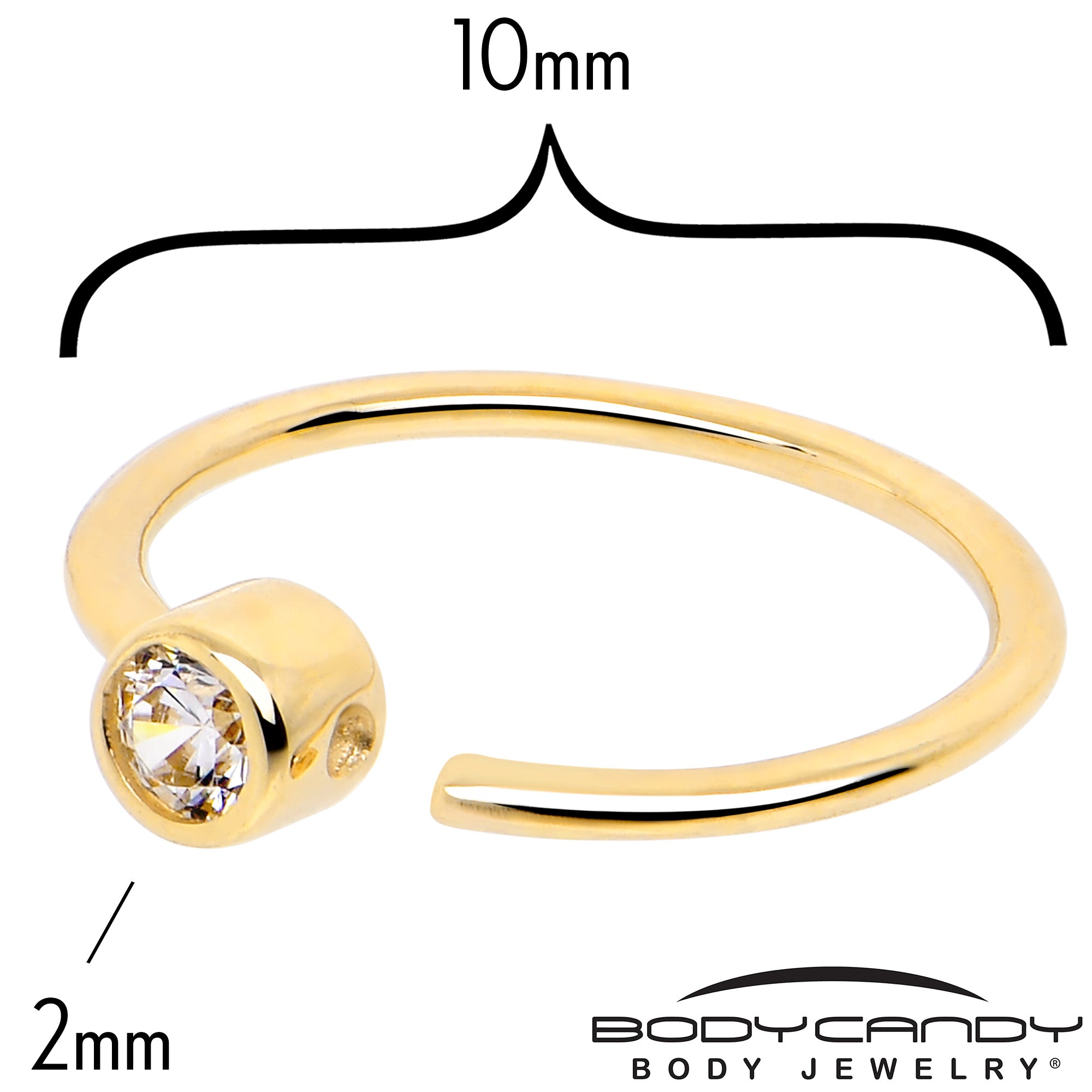 14k Solid Yellow Gold Bendable Nose Hoop 22 Gauge 5/16 with 2mm Bezel CZ