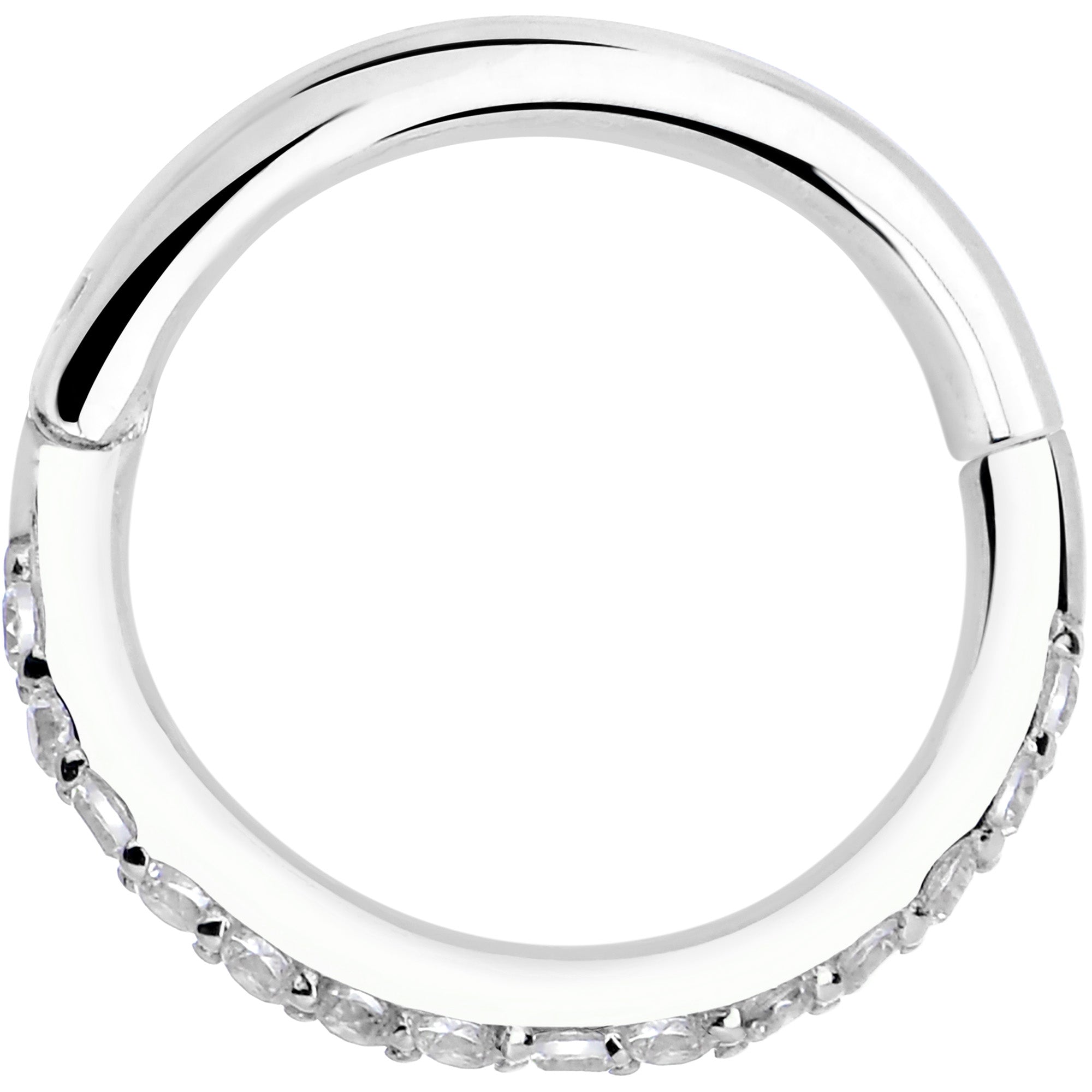 14k Solid White Gold Hinged Segment Ring Forward Facing CZ 18 Gauge 5/16