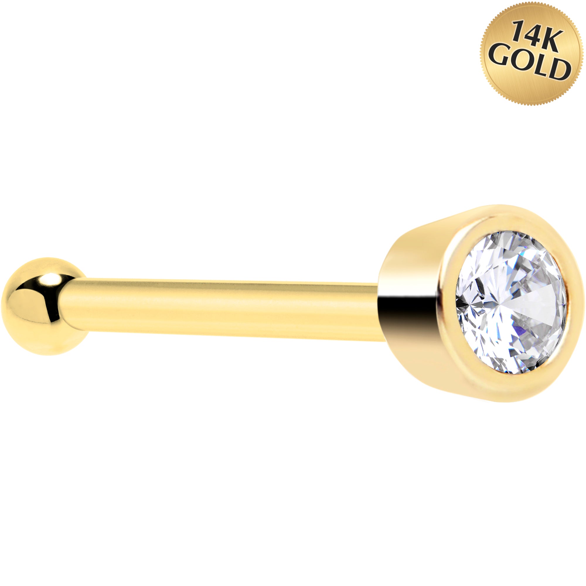 Solid 14kt Yellow Gold 1.5mm Cubic Zirconia Nose Bone