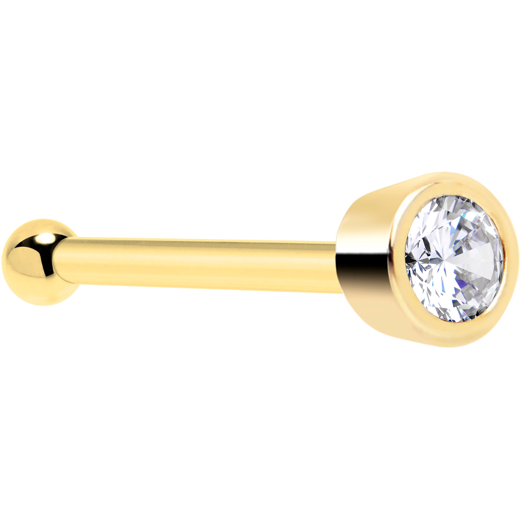 Solid 14kt Yellow Gold 1.5mm Cubic Zirconia Nose Bone