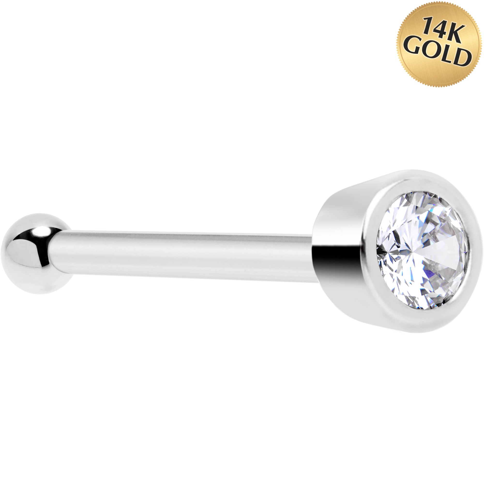 Solid 14kt White Gold 1.5mm Cubic Zirconia Nose Bone