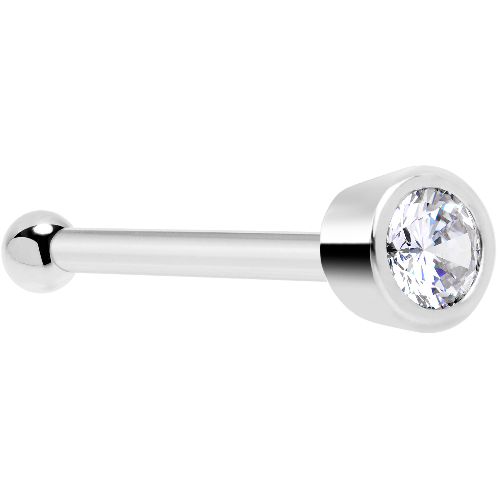 Solid 14kt White Gold 1.5mm Cubic Zirconia Nose Bone