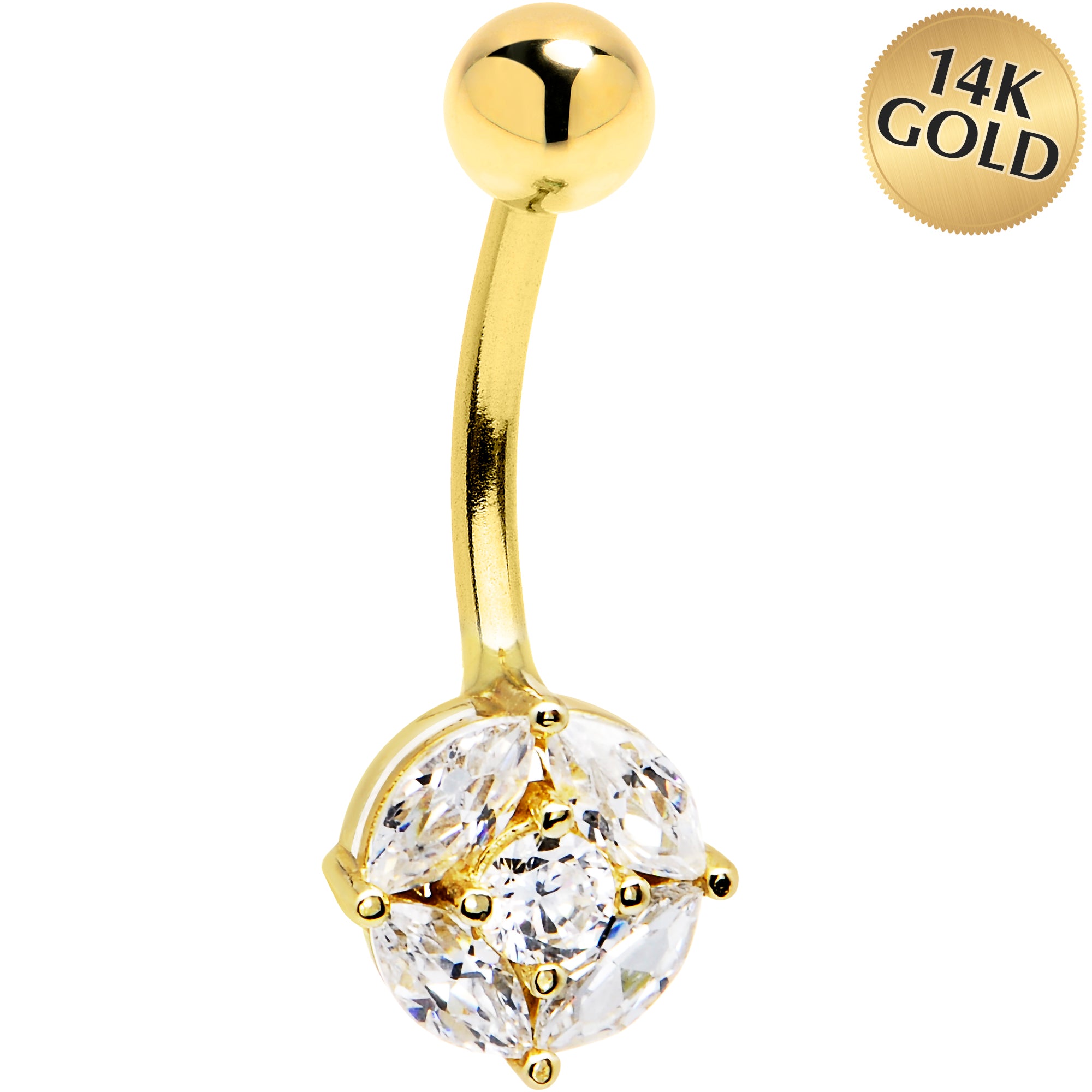 16 Gauge Solid 14kt Yellow Gold Cubic Zirconia Regal Belly Ring