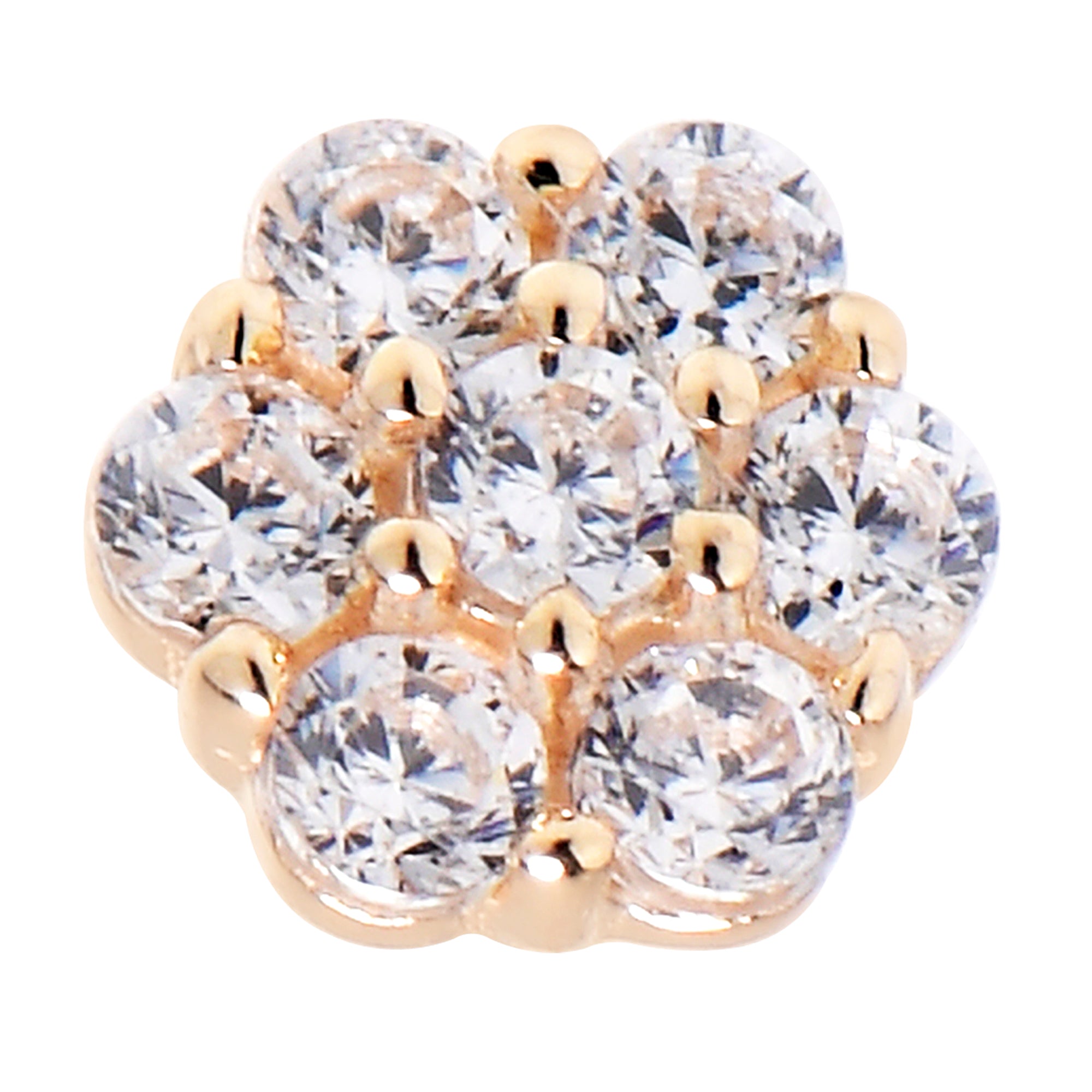 Solid 14KT Yellow Gold Clear CZ Flower Nose Bone