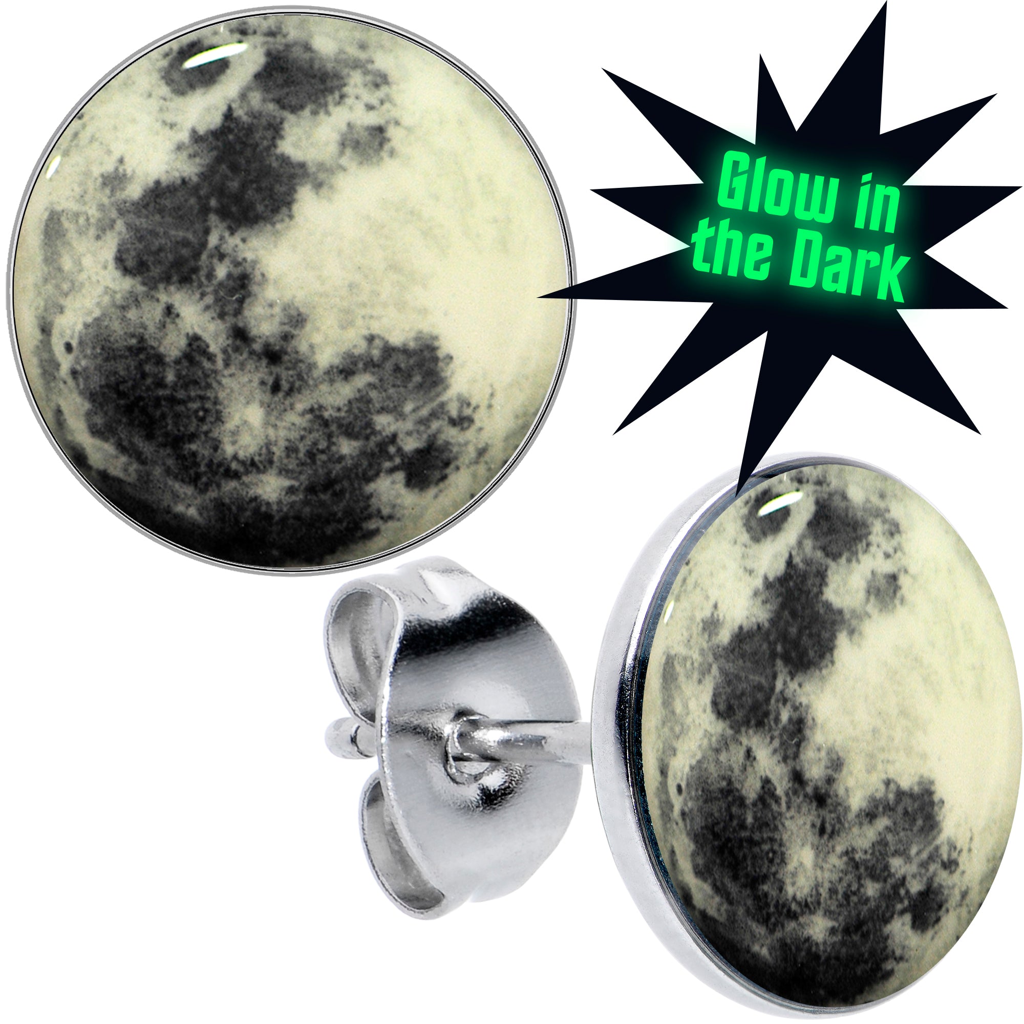 Moon Glow in the Dark Stud Earrings