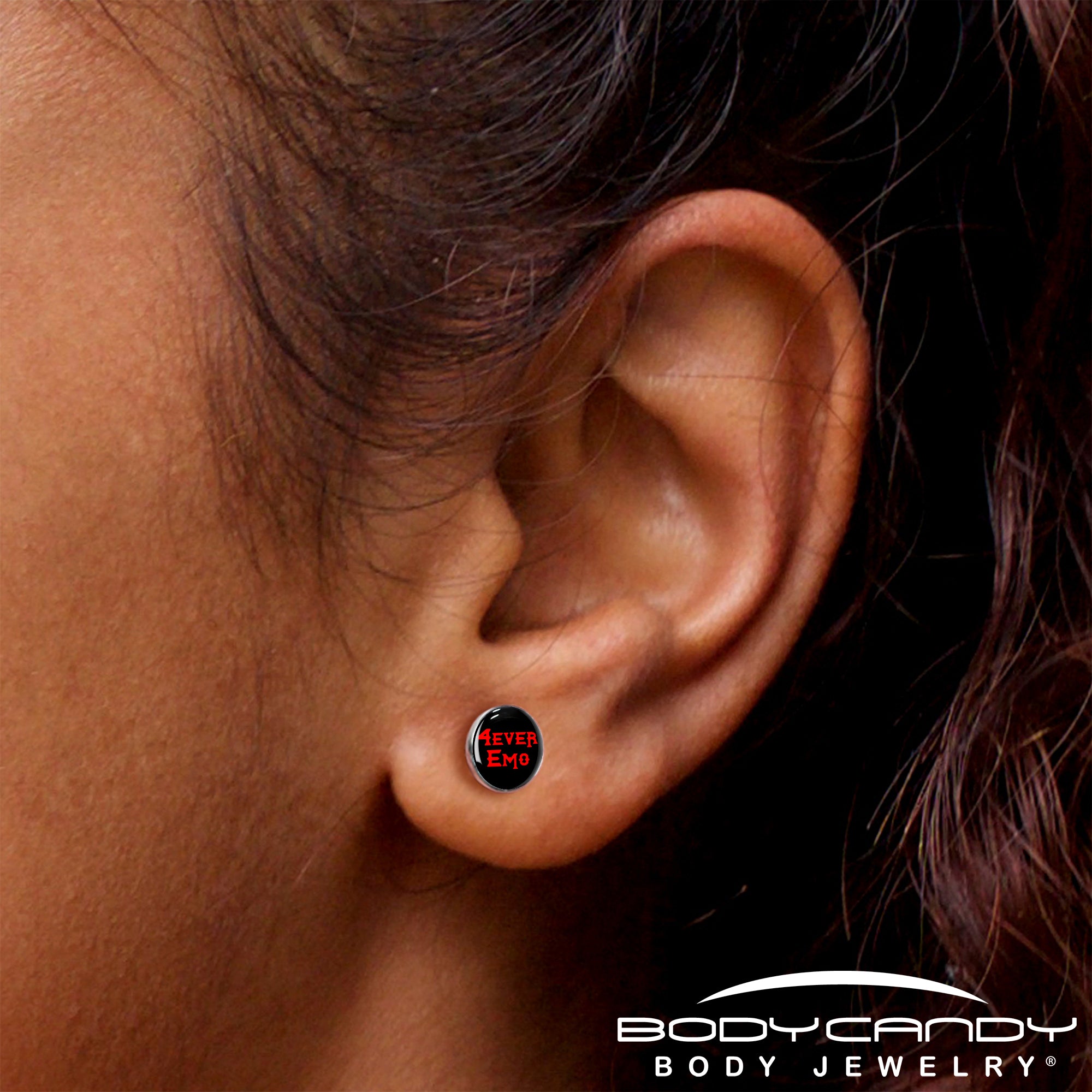 Black Red 4 Ever Emo Stud Earrings