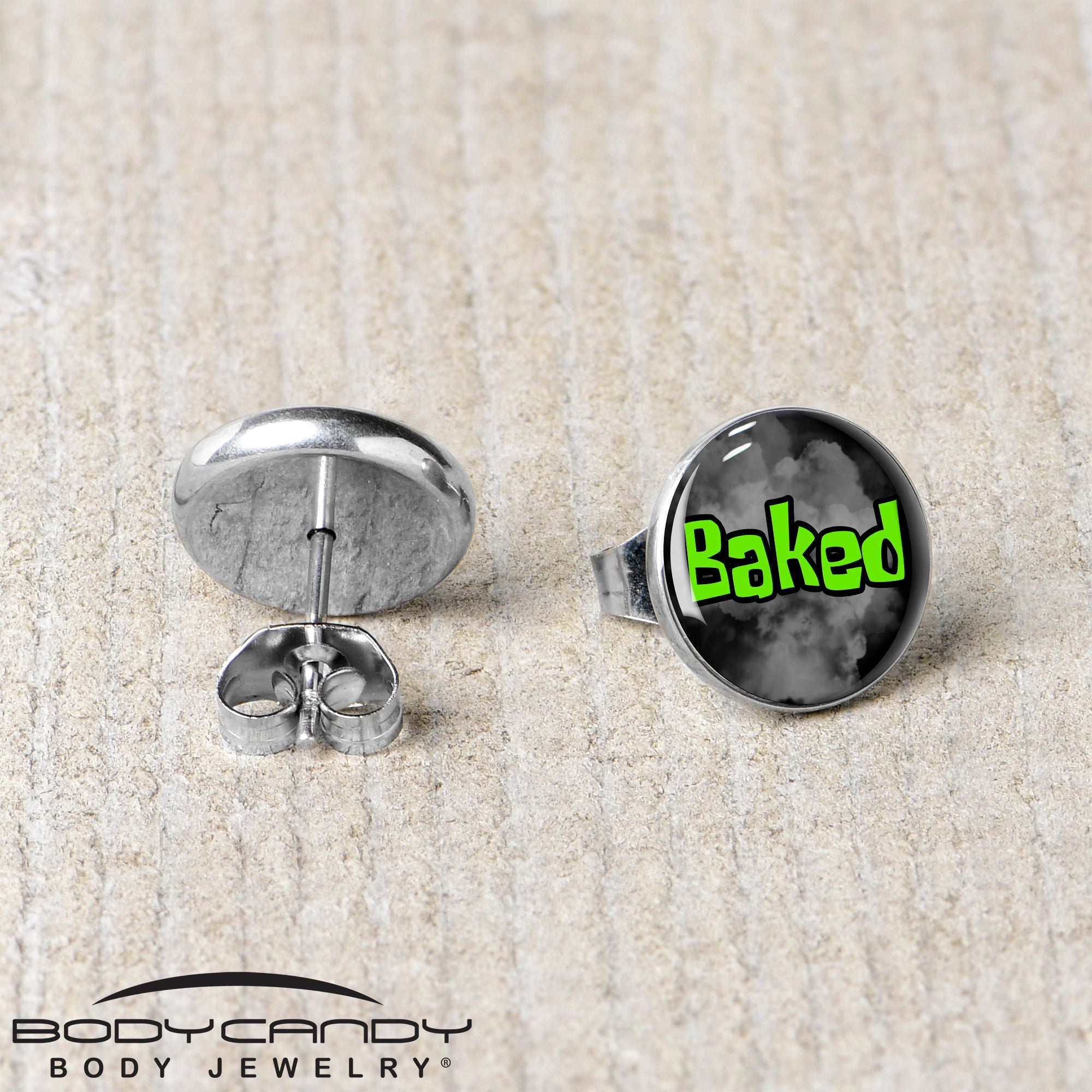 Small Logo Baked Stoner Stud Earrings for minimalist look