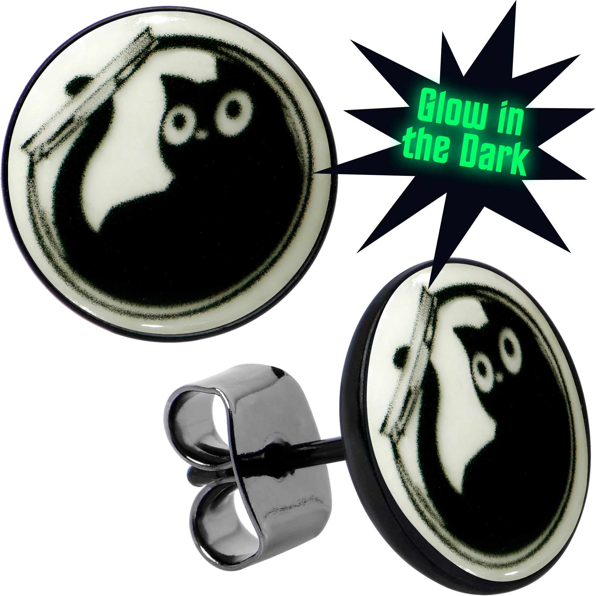 Fishbowl Kitty Cat Glow in the Dark Stud Earrings