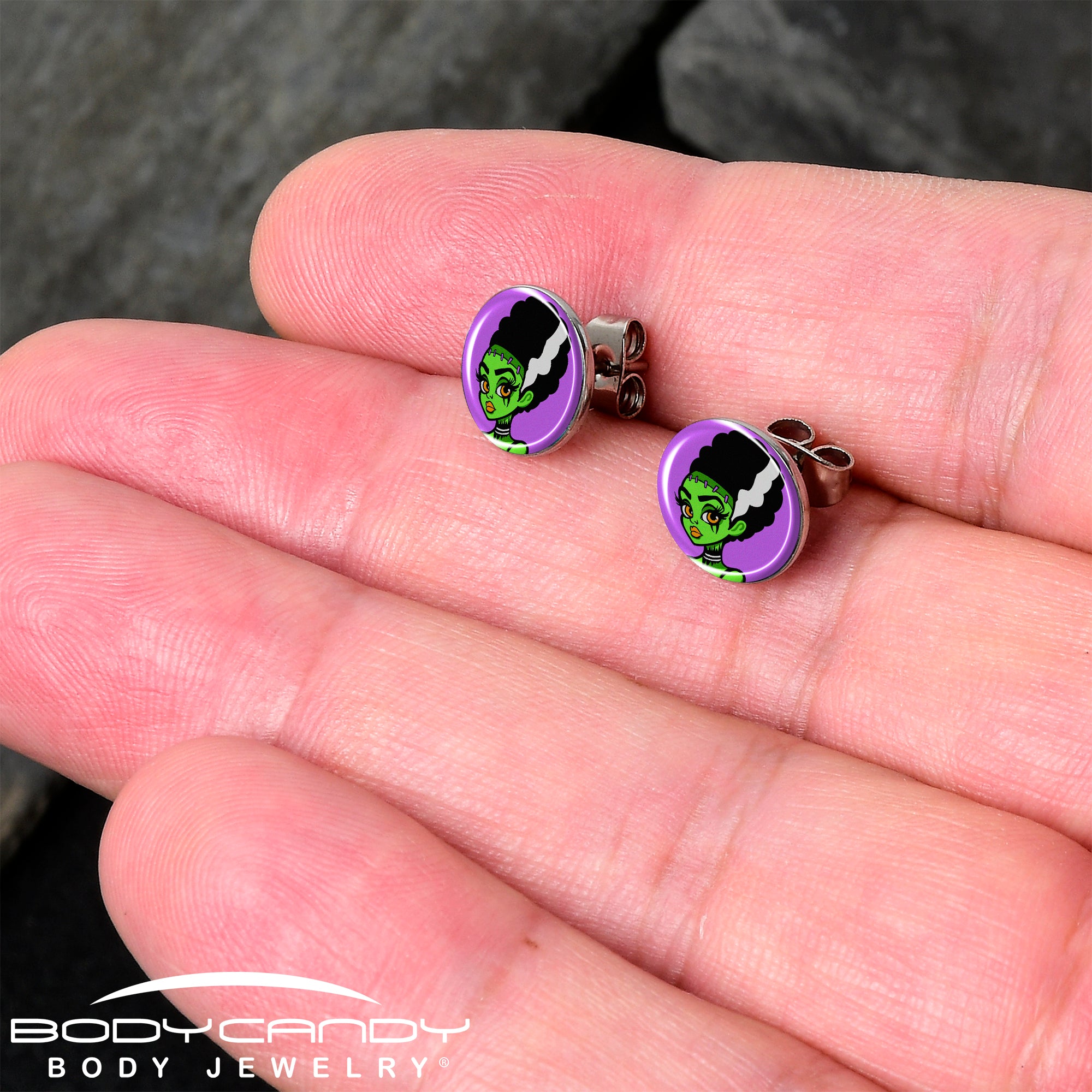 Handcrafted Bride of Frankenstein stud earrings for Halloween