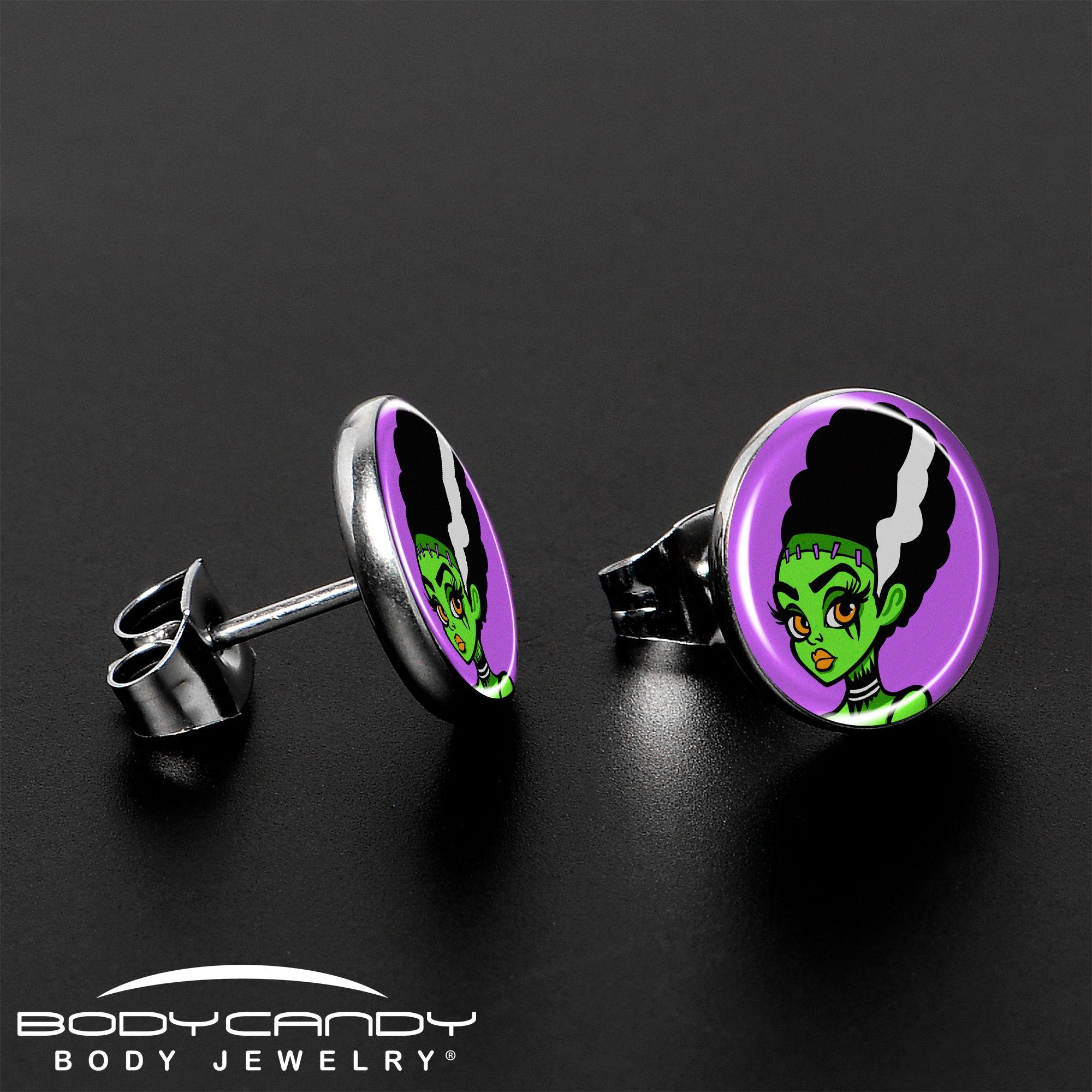 Unique Bride of Frankenstein stud earrings, gothic-inspired