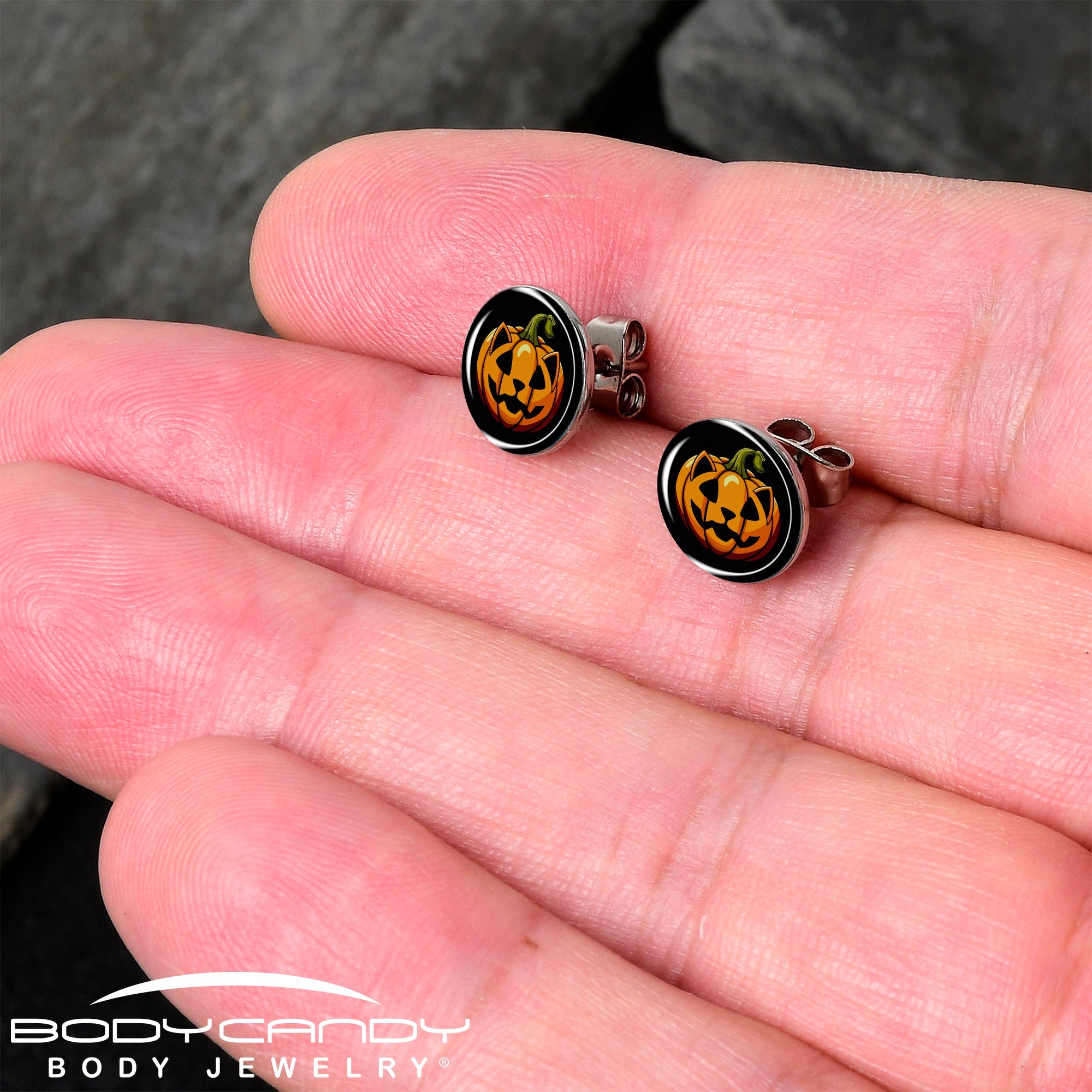 Orange Pumpkin Cat Jack-O-Lantern Stud Earrings