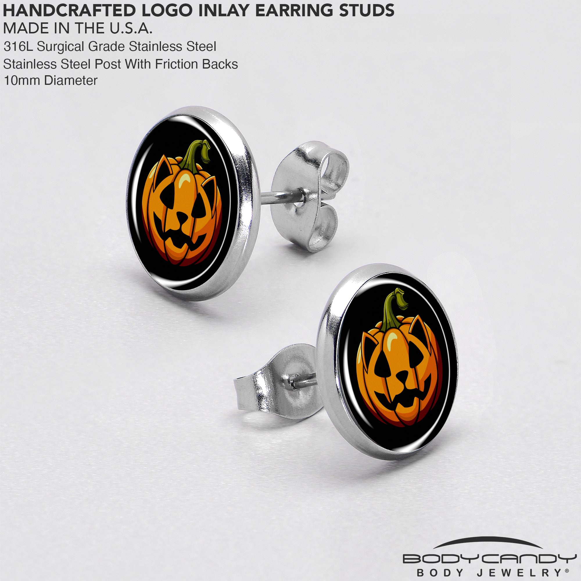 Orange Pumpkin Cat Jack-O-Lantern Stud Earrings