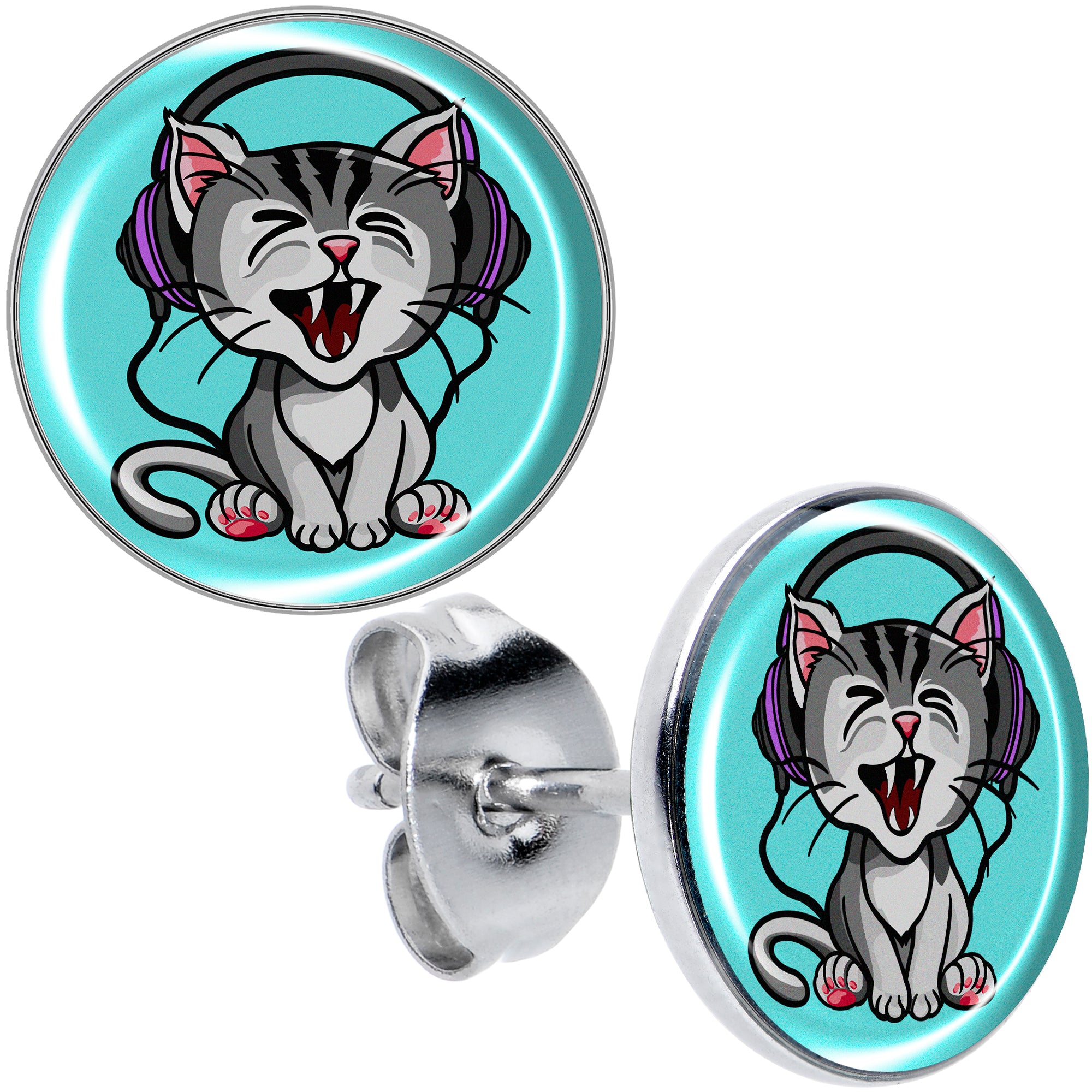 Heavy Metal Kitty Cat Stud Earrings