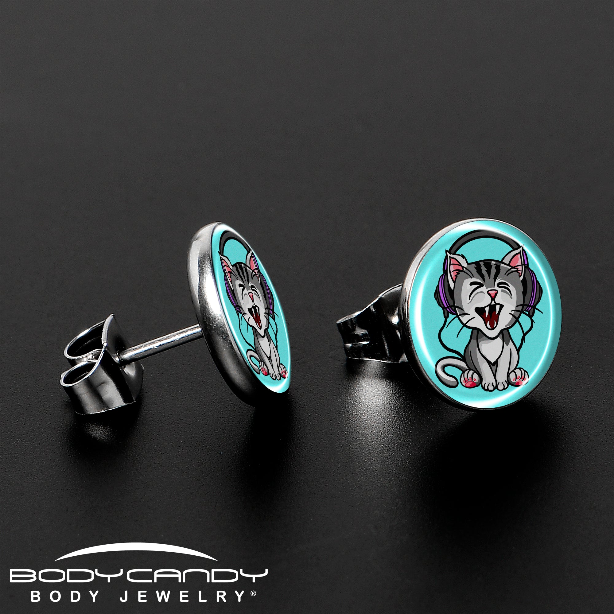 Heavy Metal Kitty Cat Stud Earrings