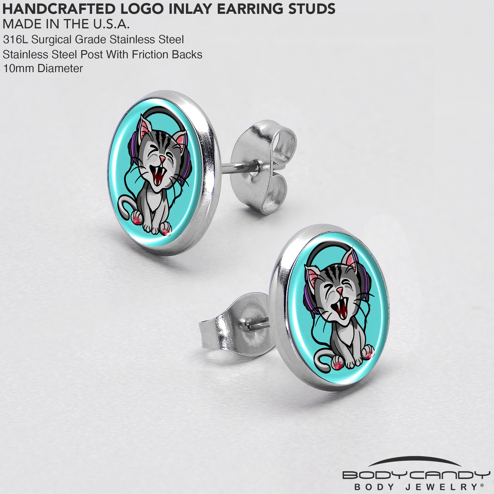 Heavy Metal Kitty Cat Stud Earrings