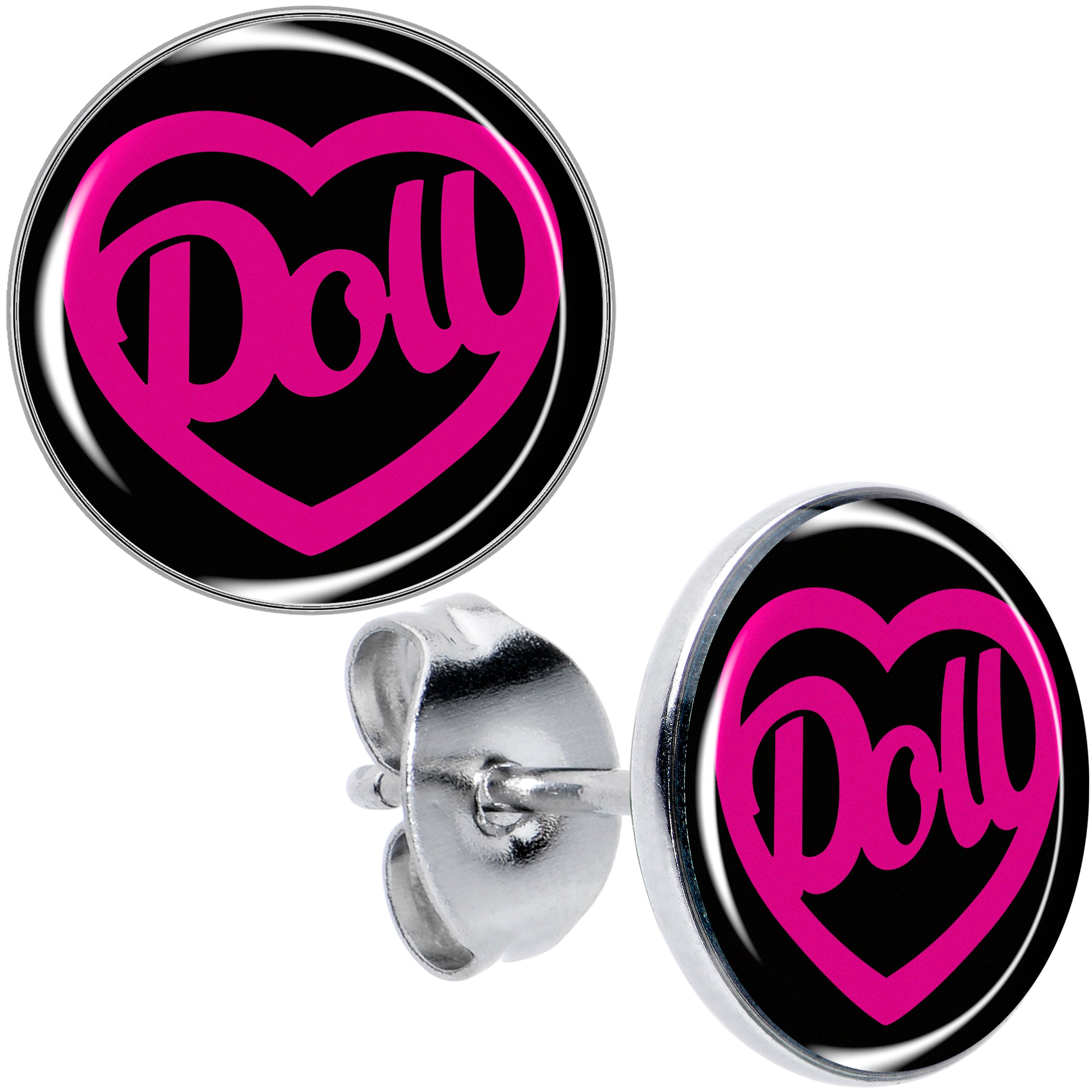 Hollow Heart Doll Word Stud Earrings