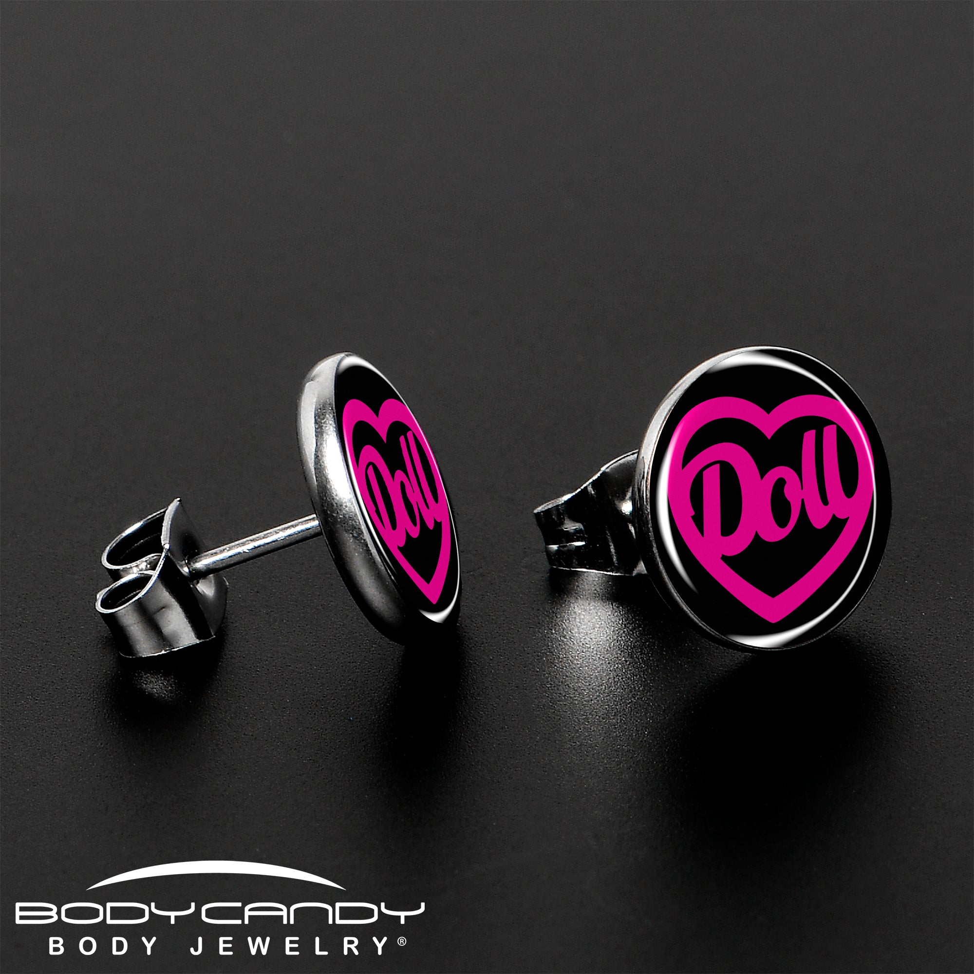 Hollow Heart Doll Word Stud Earrings