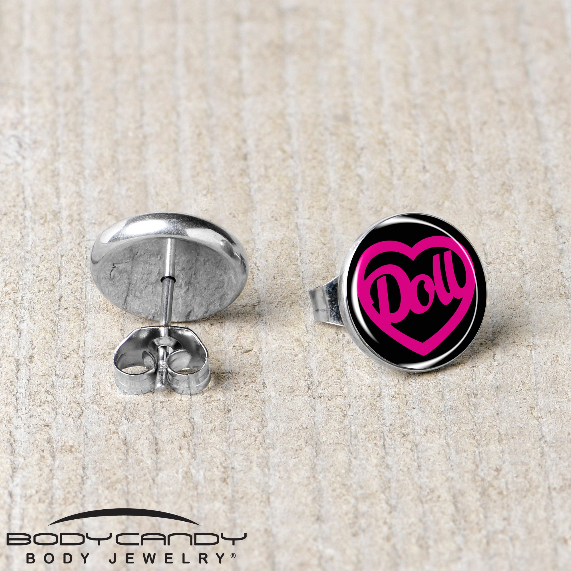 Hollow Heart Doll Word Stud Earrings