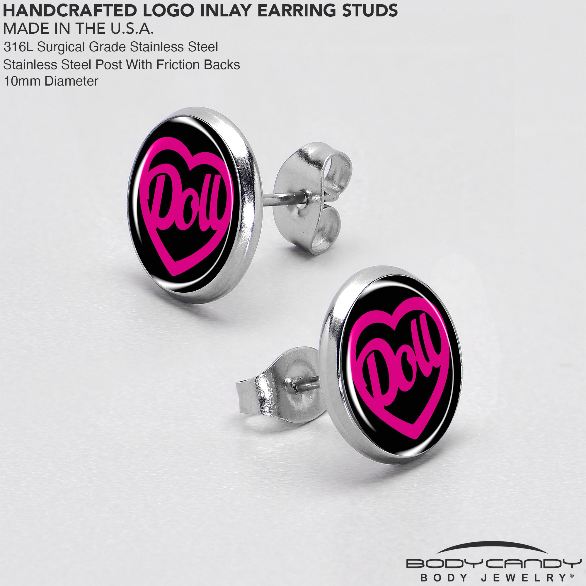 Hollow Heart Doll Word Stud Earrings