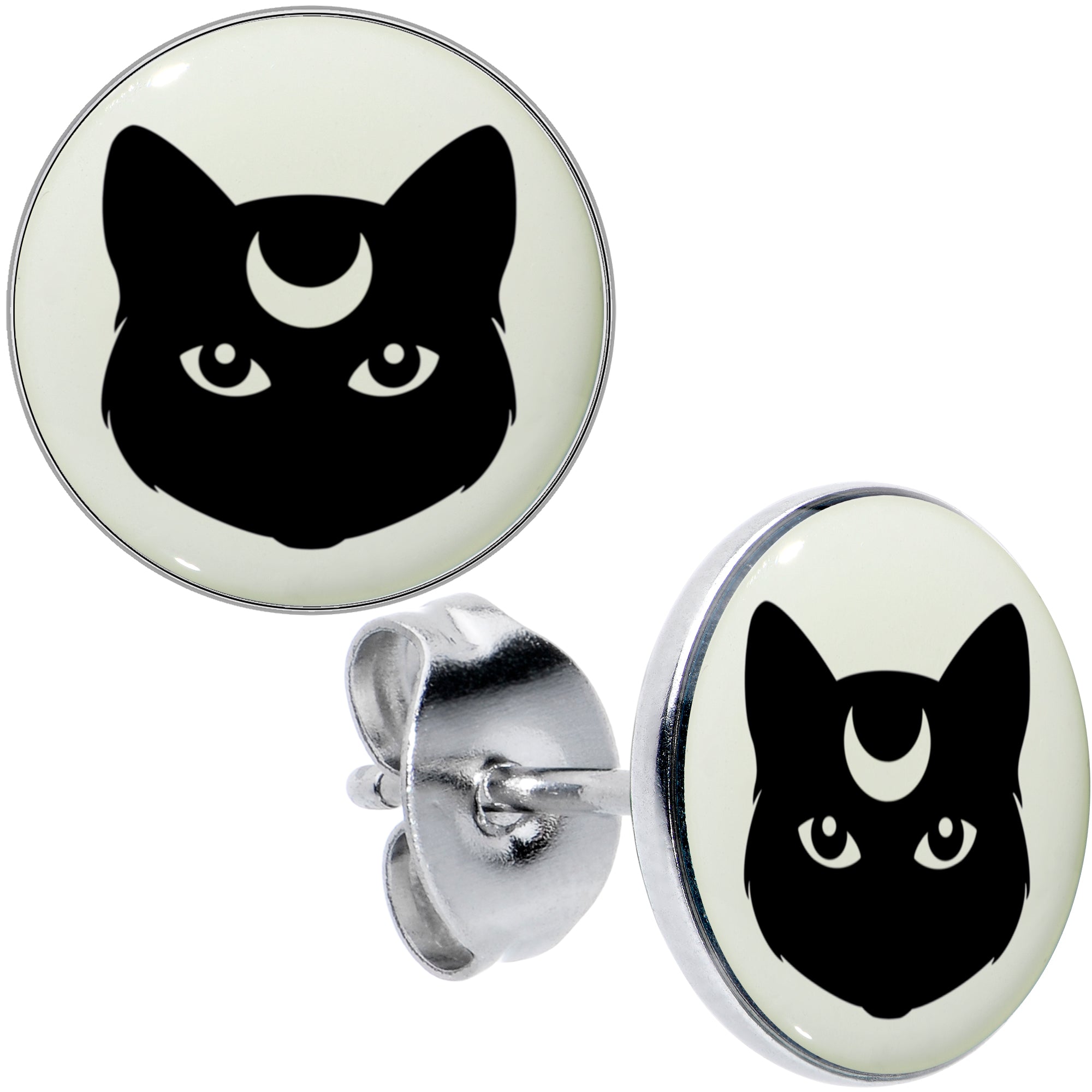 Mystic Kitty Cat Glow in the Dark Stud Earrings