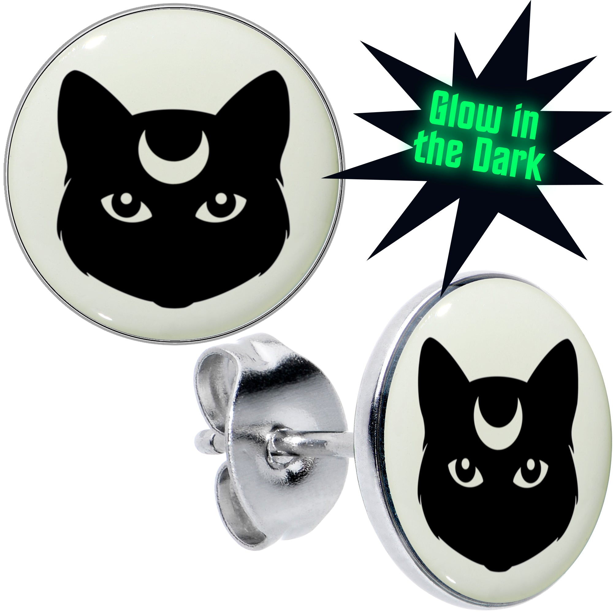 Mystic Kitty Cat Glow in the Dark Stud Earrings