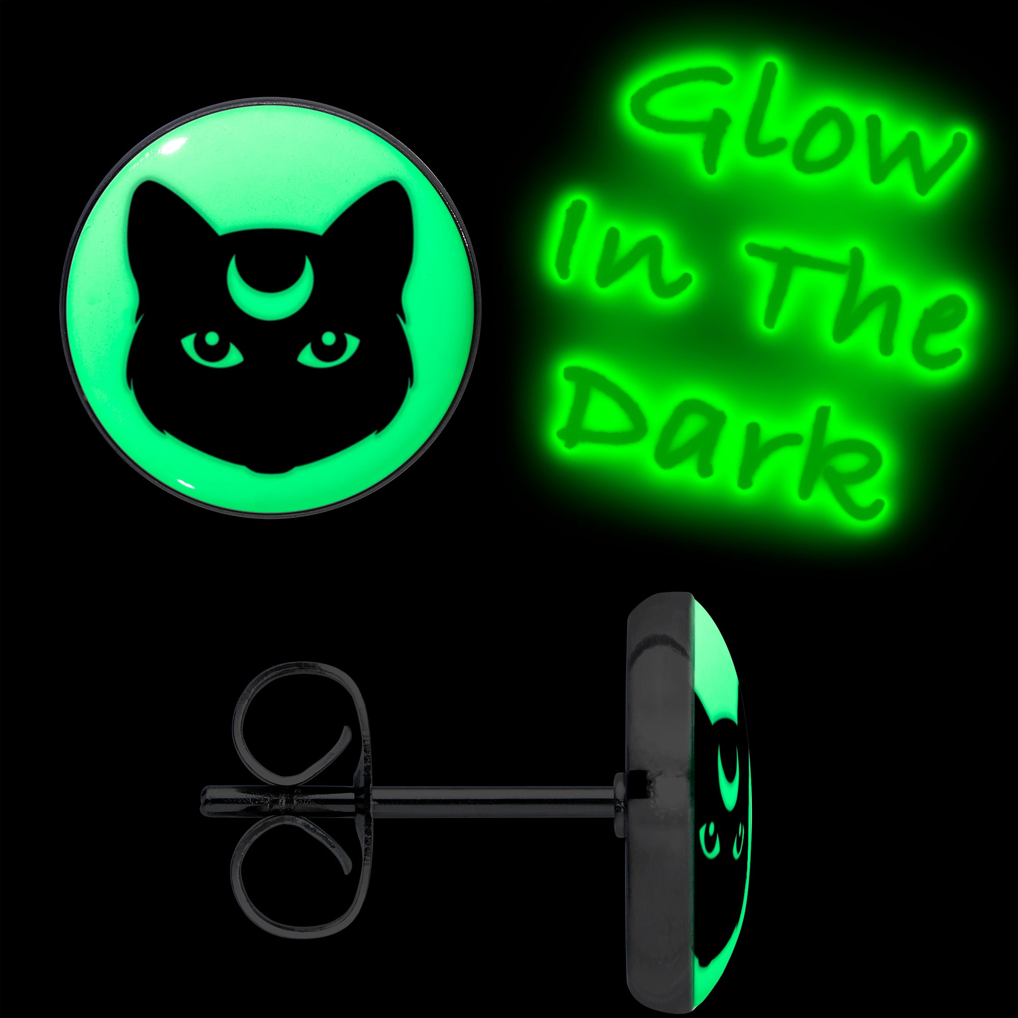 Mystic Kitty Cat Glow in the Dark Stud Earrings