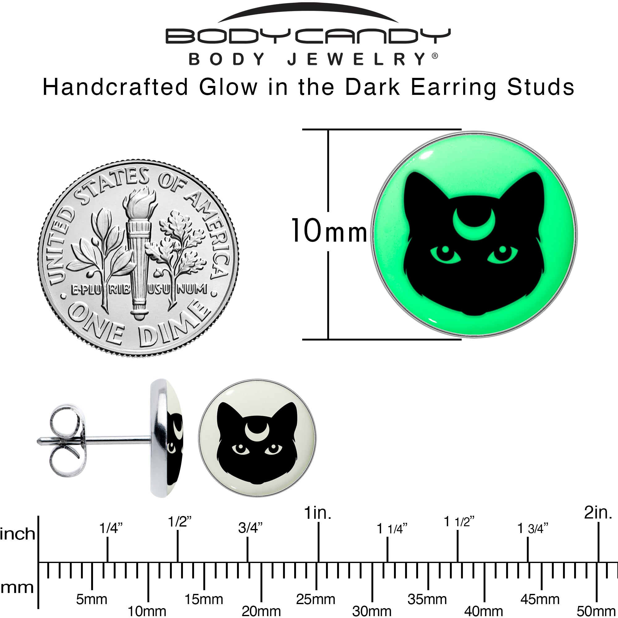 Mystic Kitty Cat Glow in the Dark Stud Earrings