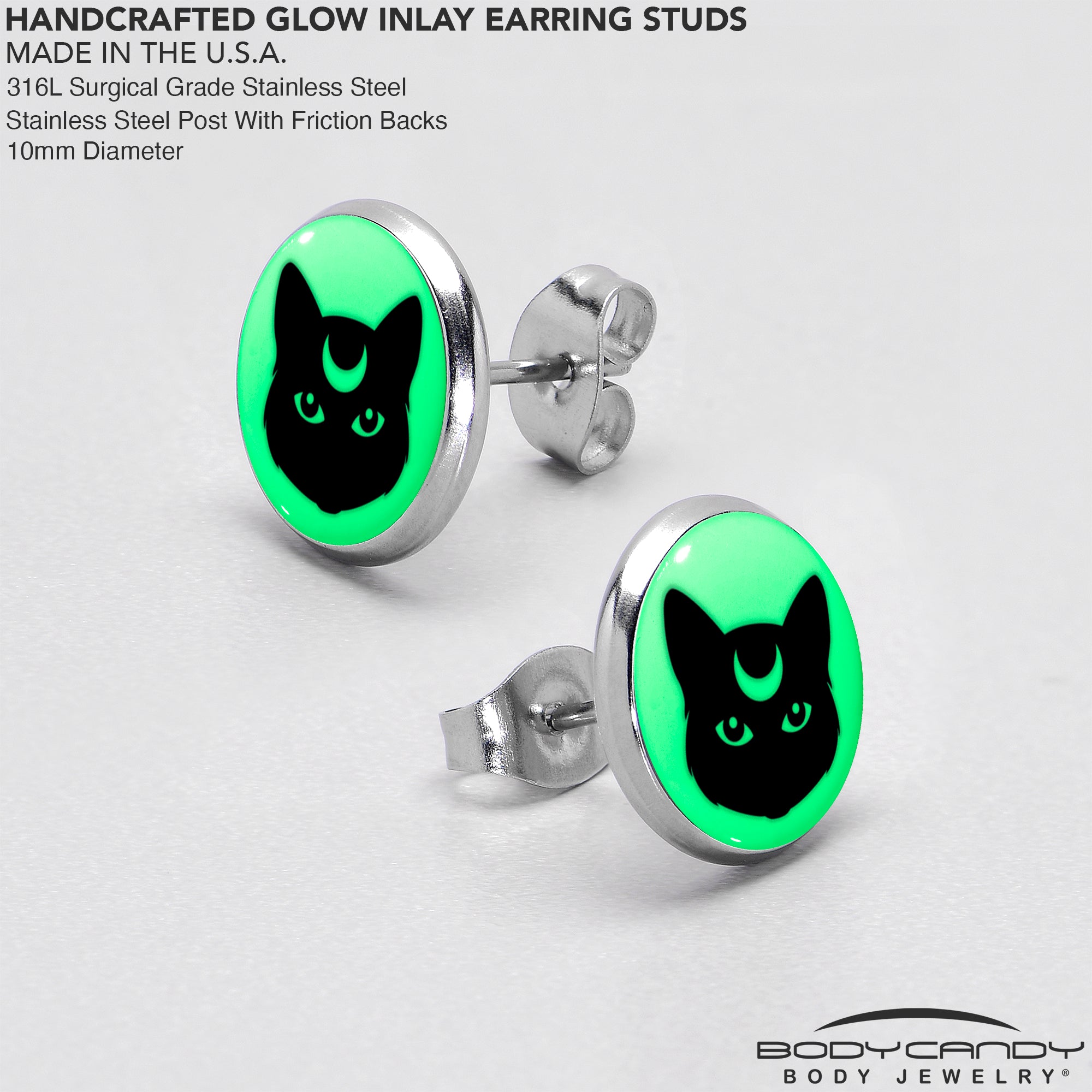 Mystic Kitty Cat Glow in the Dark Stud Earrings