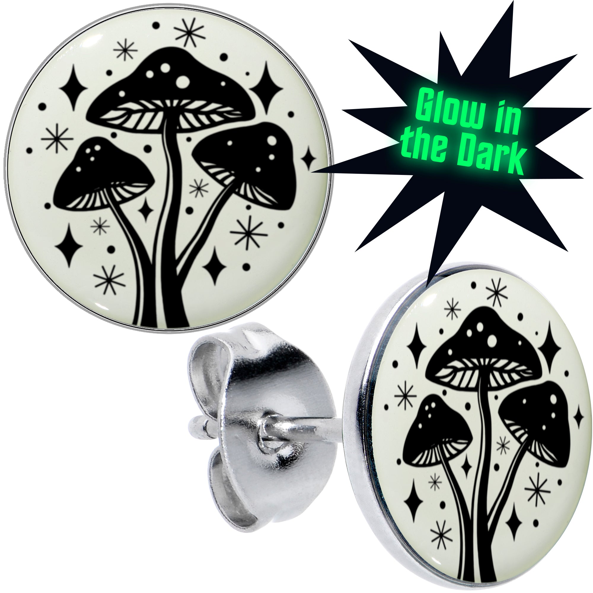 Mystic Mushroom Glow in the Dark Stud Earrings