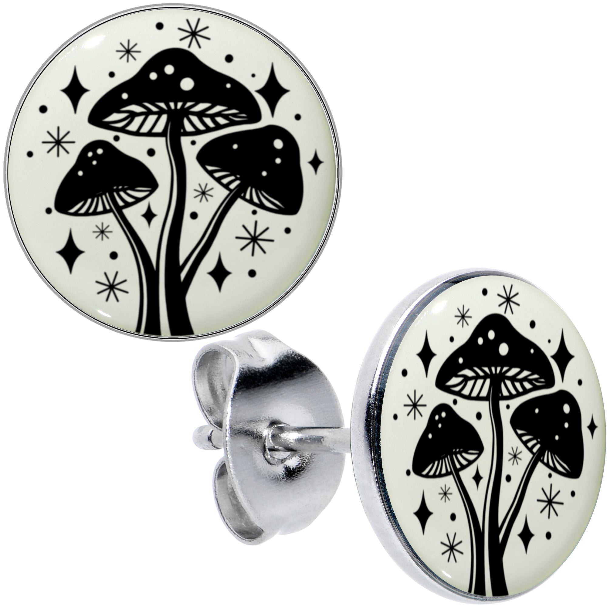 Mystic Mushroom Glow in the Dark Stud Earrings