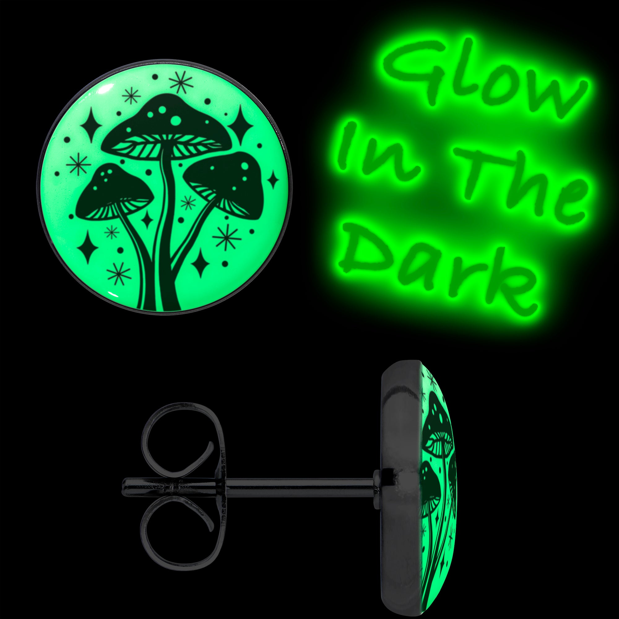 Mystic Mushroom Glow in the Dark Stud Earrings