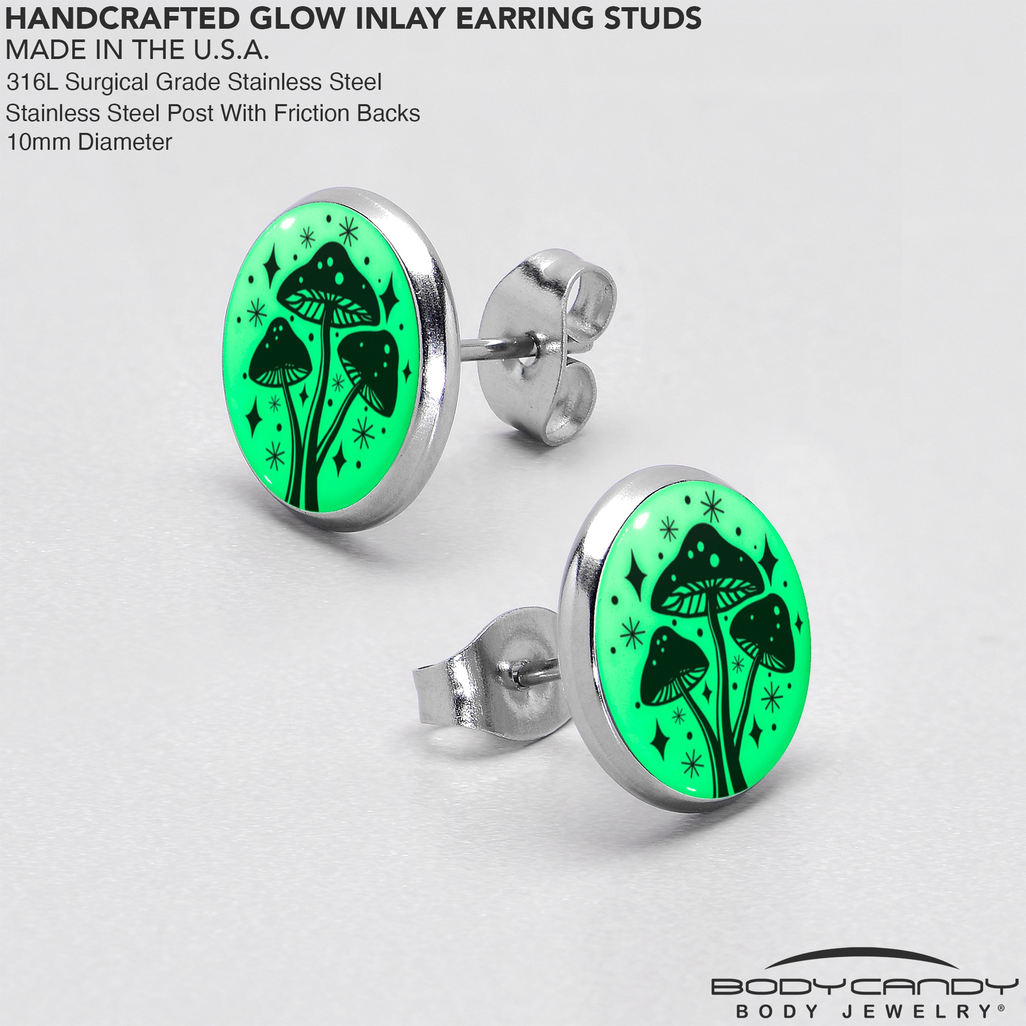 Mystic Mushroom Glow in the Dark Stud Earrings