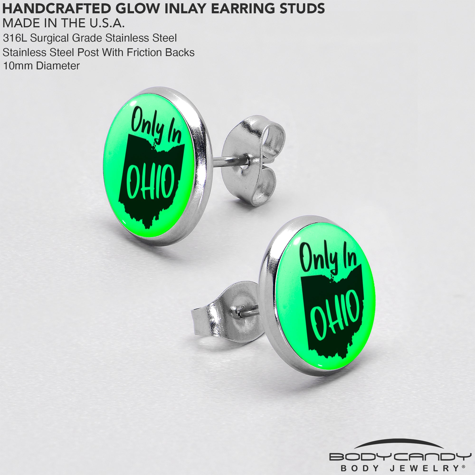 Only in Ohio Glow in the Dark Stud Earrings