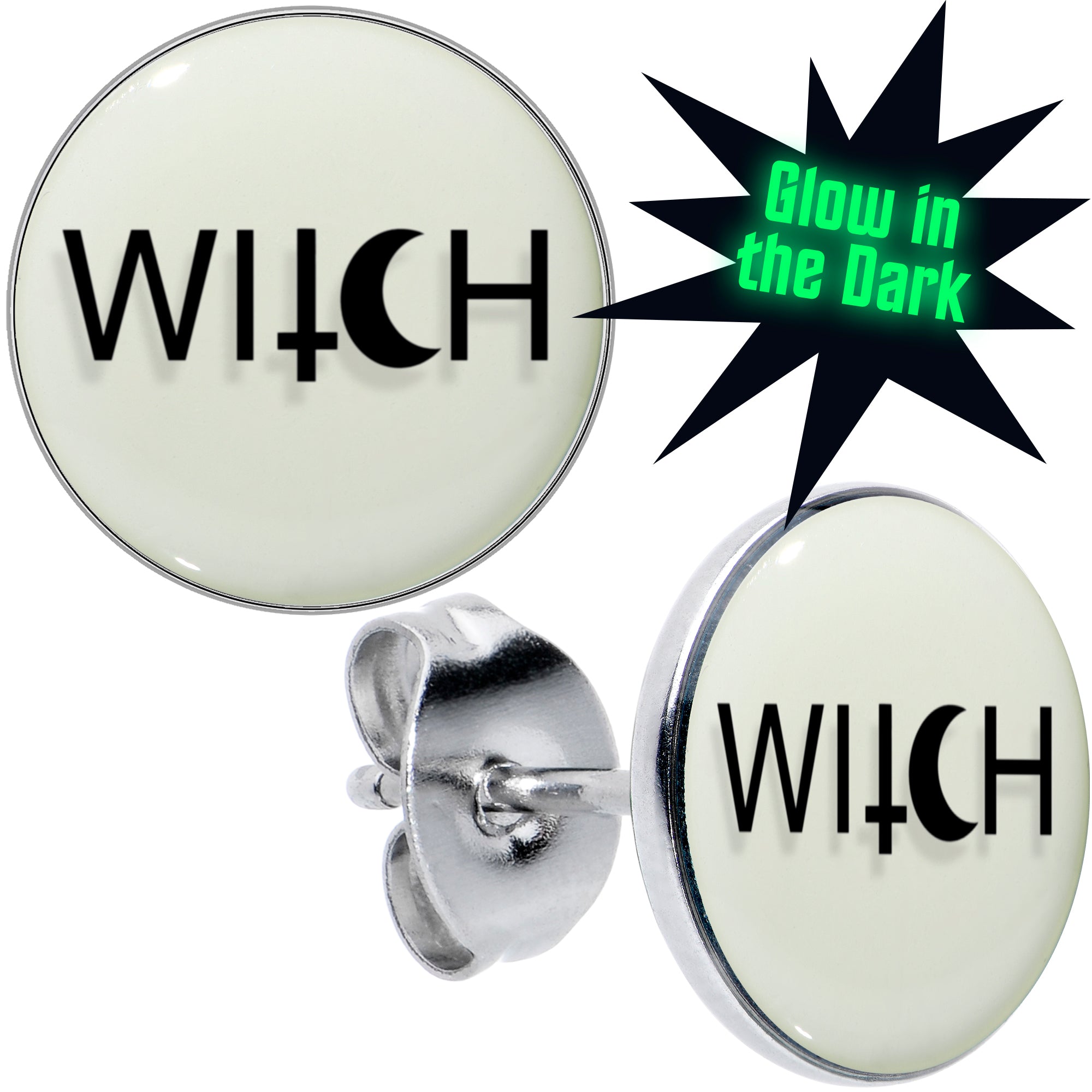 Halloween earrings; witch earrings stainless steel stud earrings