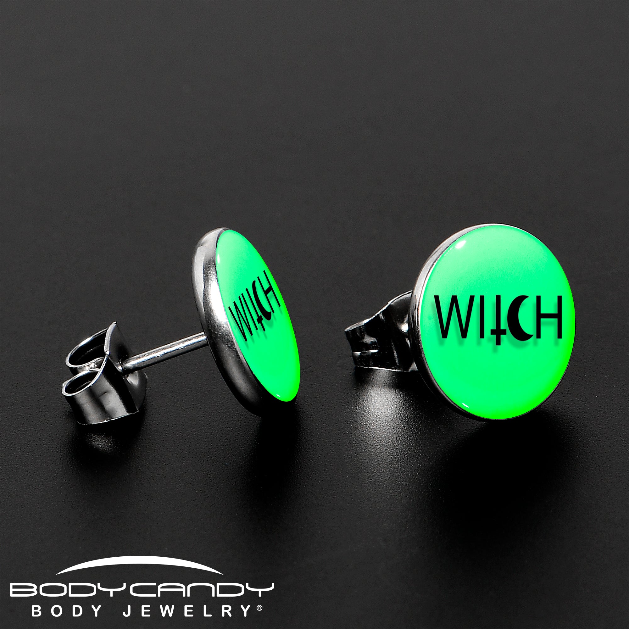 Handmade witch-themed glow in the dark earrings