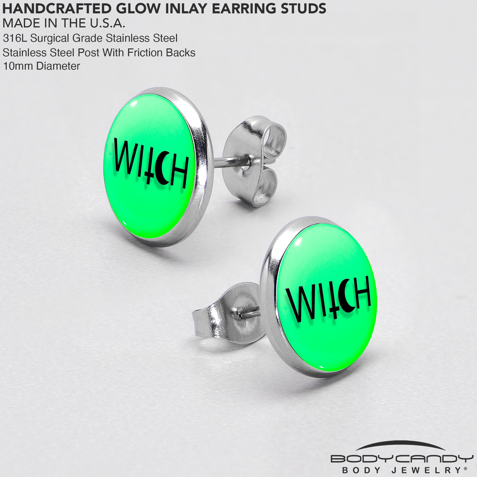 Small glow in the dark witch earrings for women