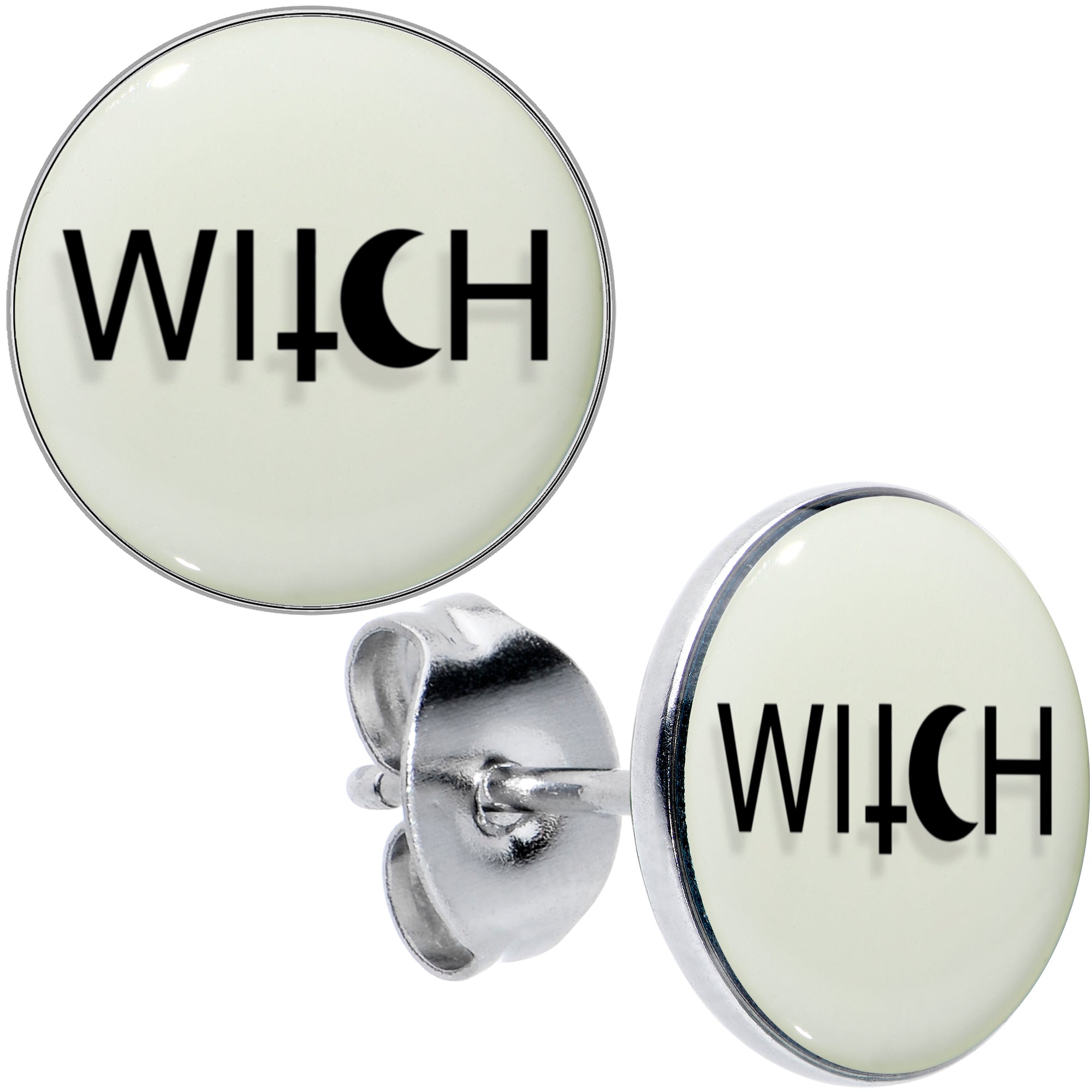 glowing mystical witch stud earrings