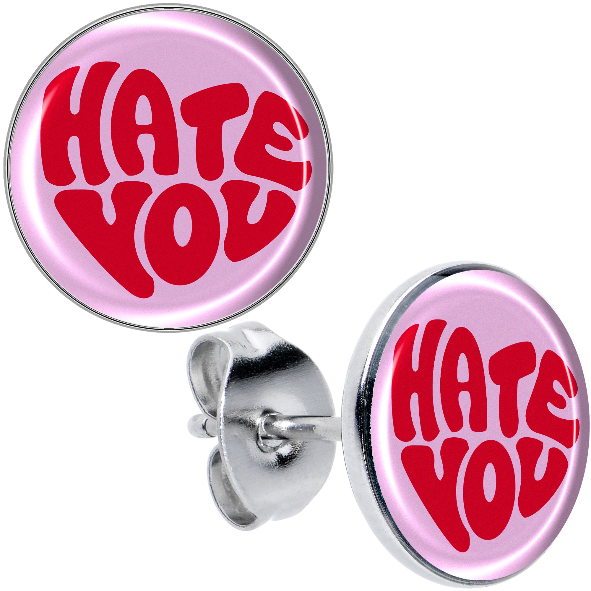 Retro Text Hate You Stud Earrings