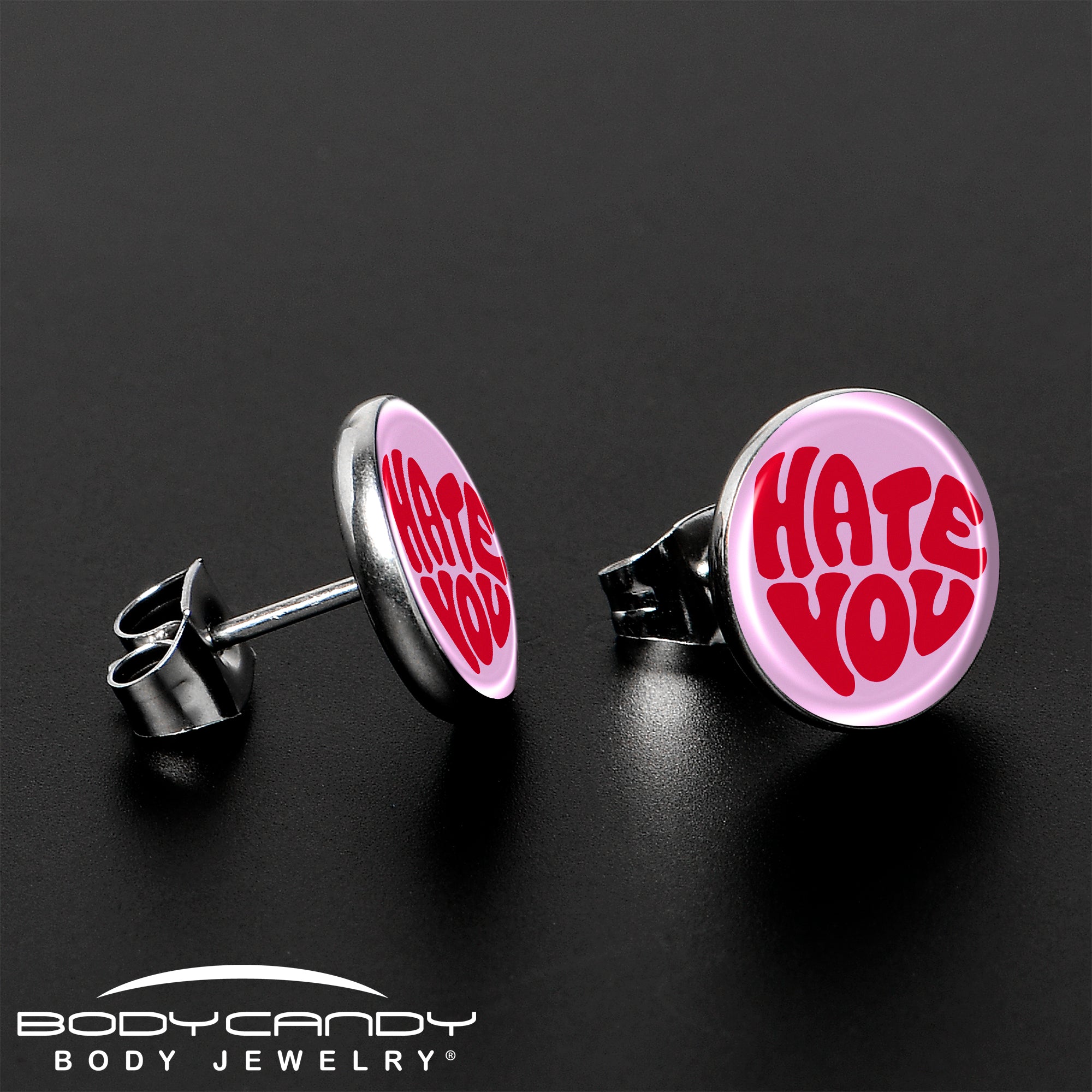 Retro Text Hate You Stud Earrings