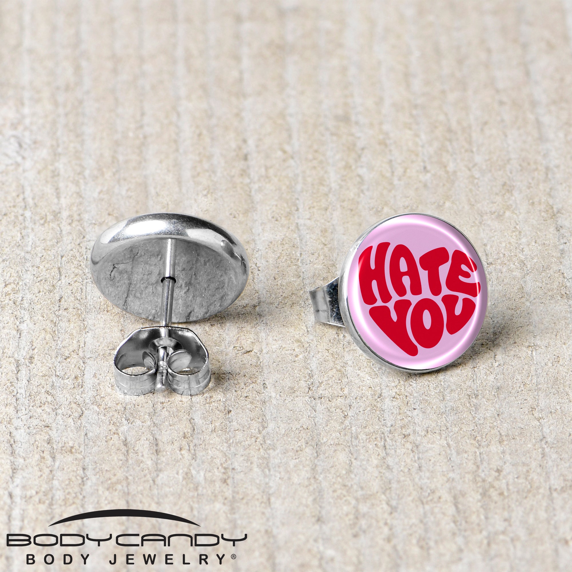 Retro Text Hate You Stud Earrings